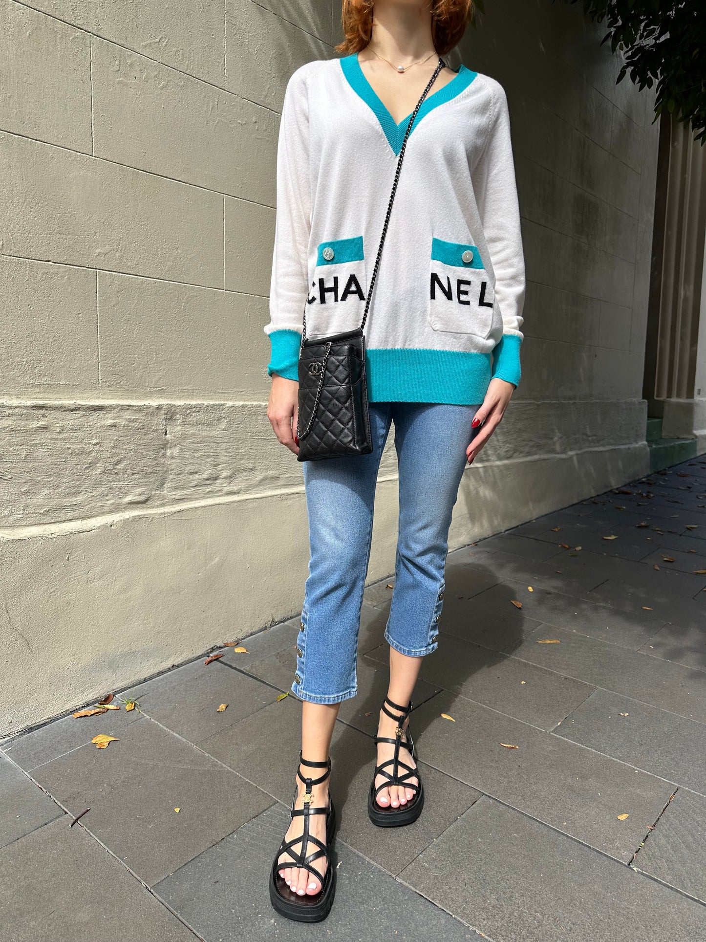 Chanel Logo Blue Trim Knit Size 40