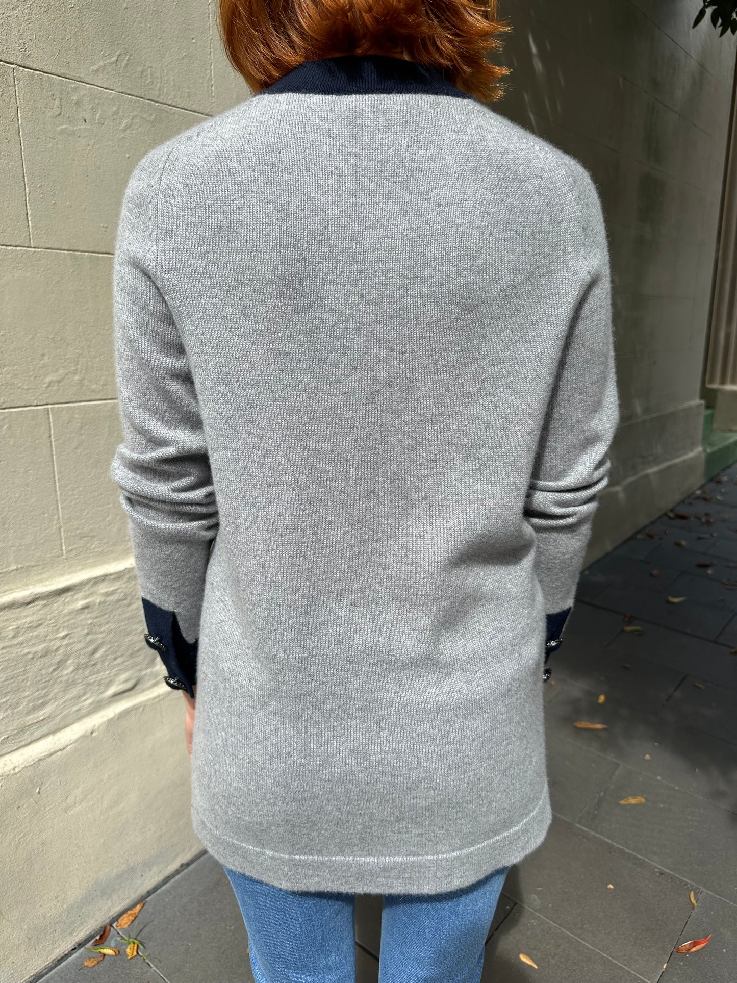 Chanel Grey Navy Cardigan Size 38