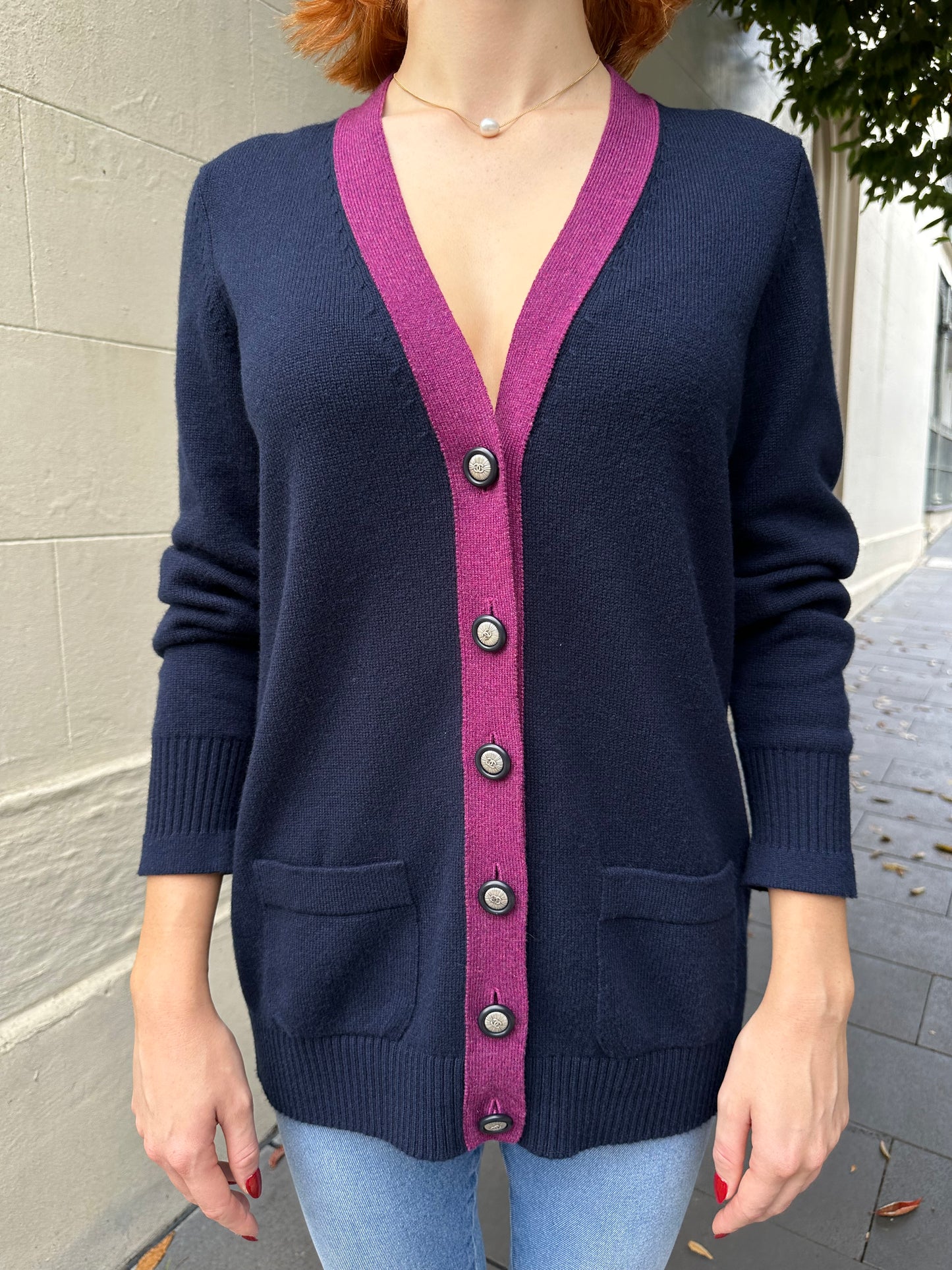 Chanel Navy Purple Cardigan Size 40