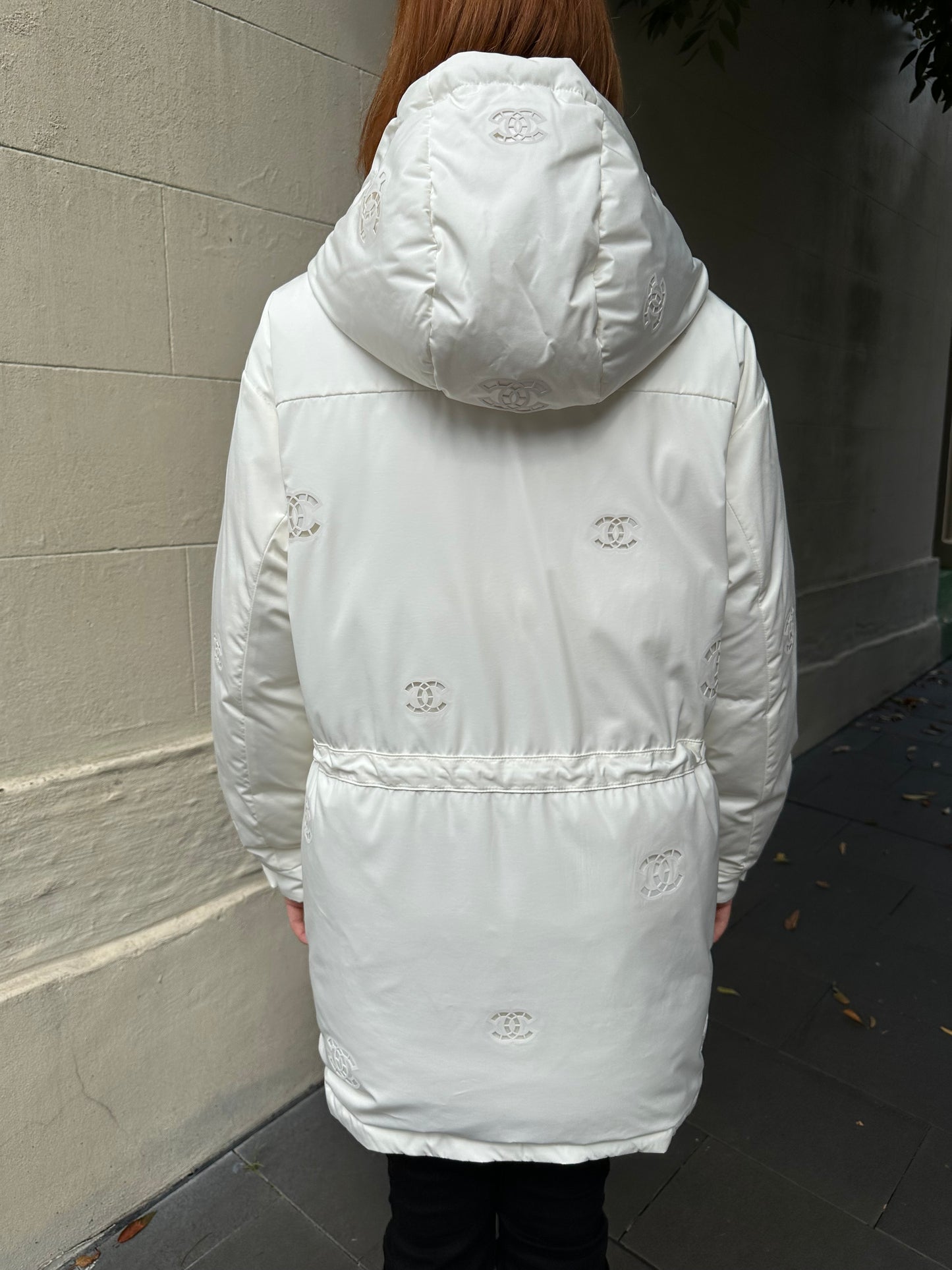 Chanel Cream Logo Puffer Jacket Size 40