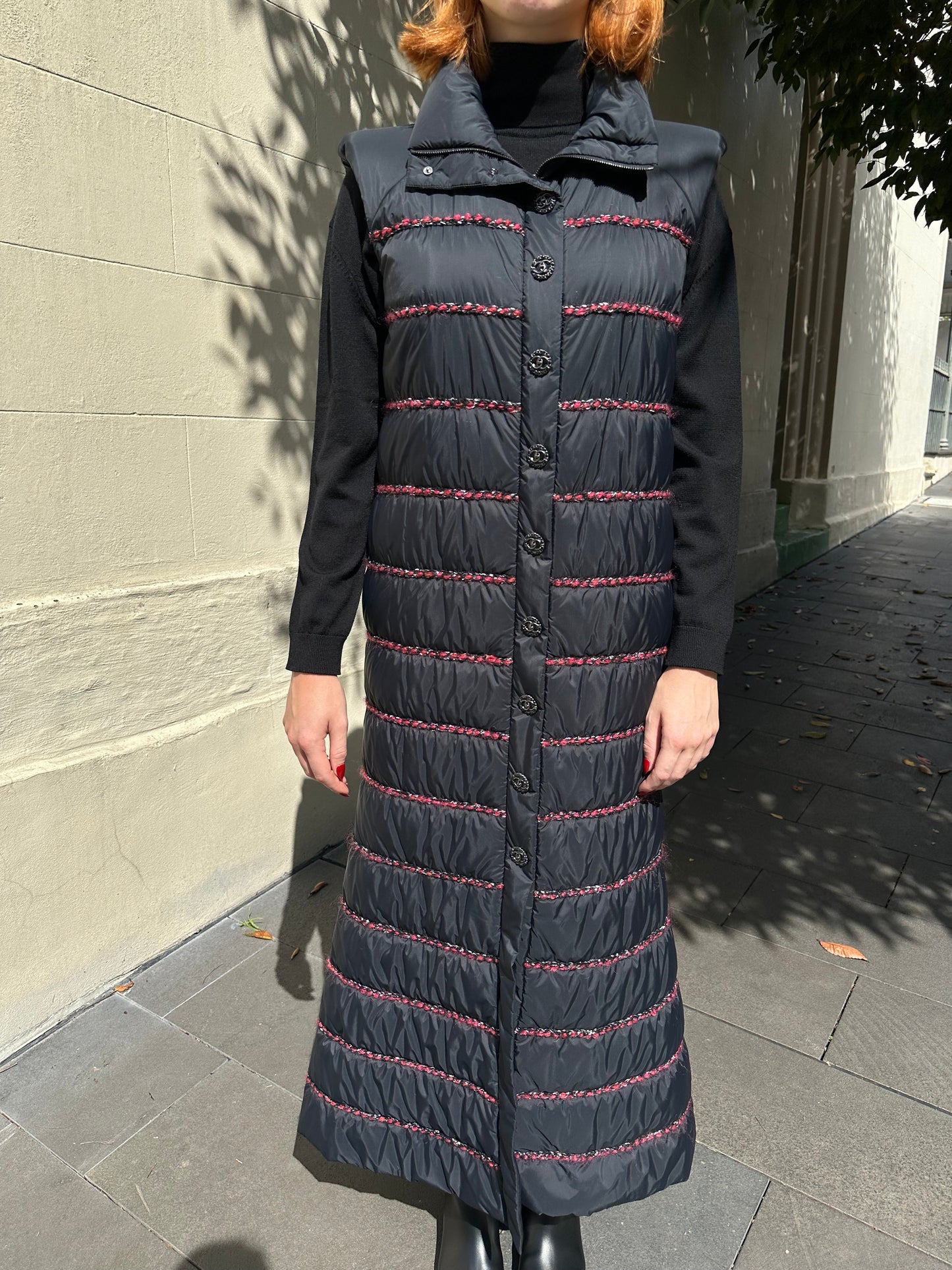 Chanel Maxi Black Puffer Vest Size 40