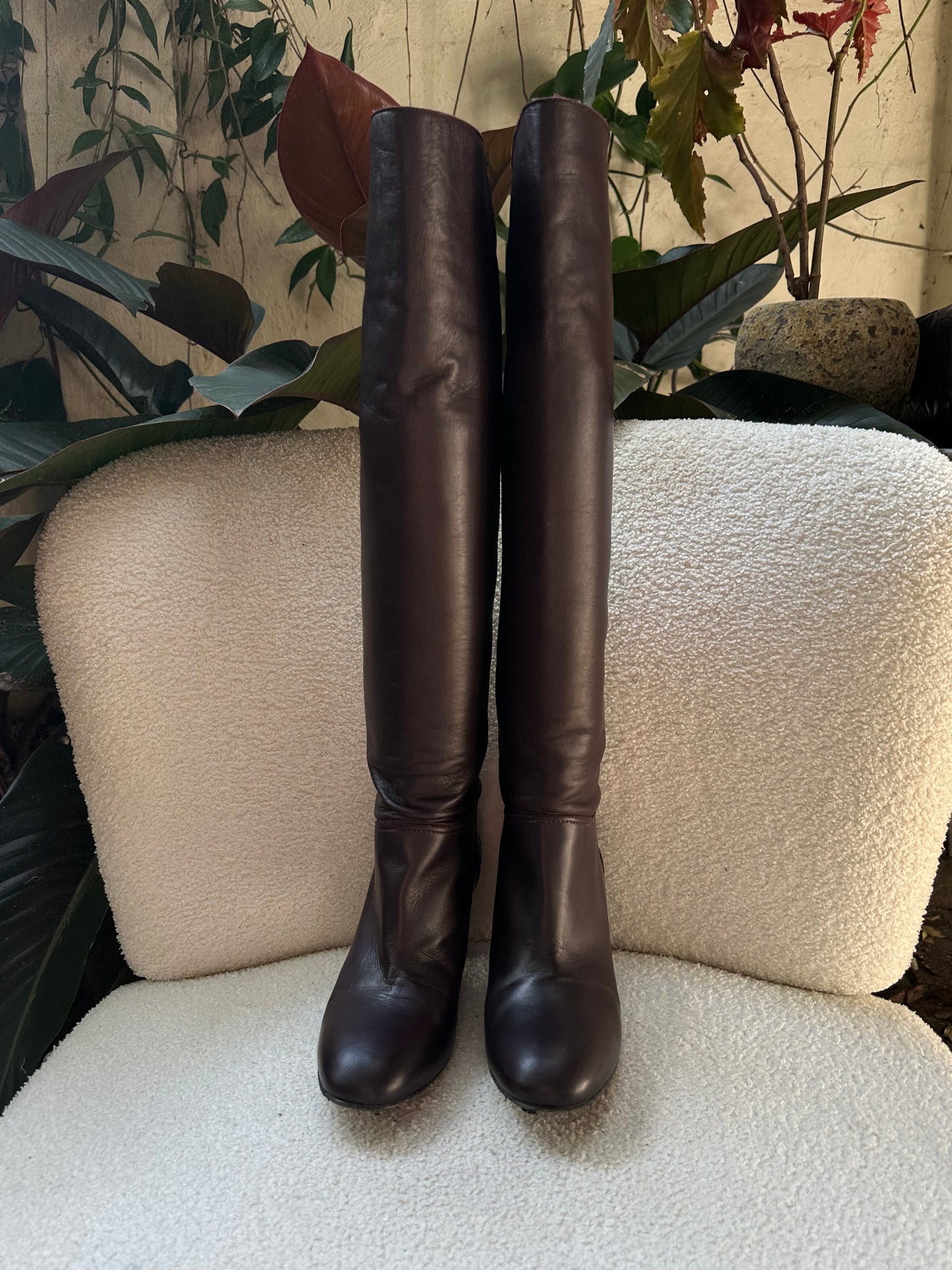Chanel Burgundy Leather Boots Size 39.5