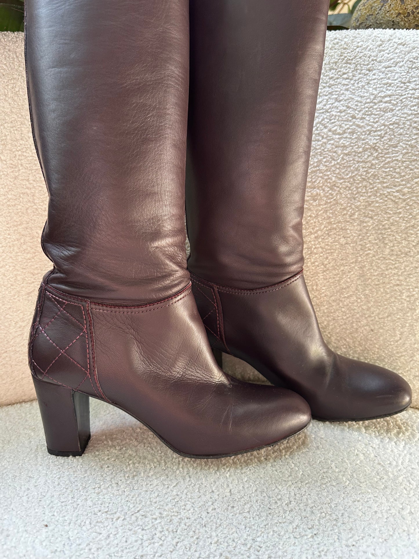 Chanel Burgundy Leather Boots Size 39.5