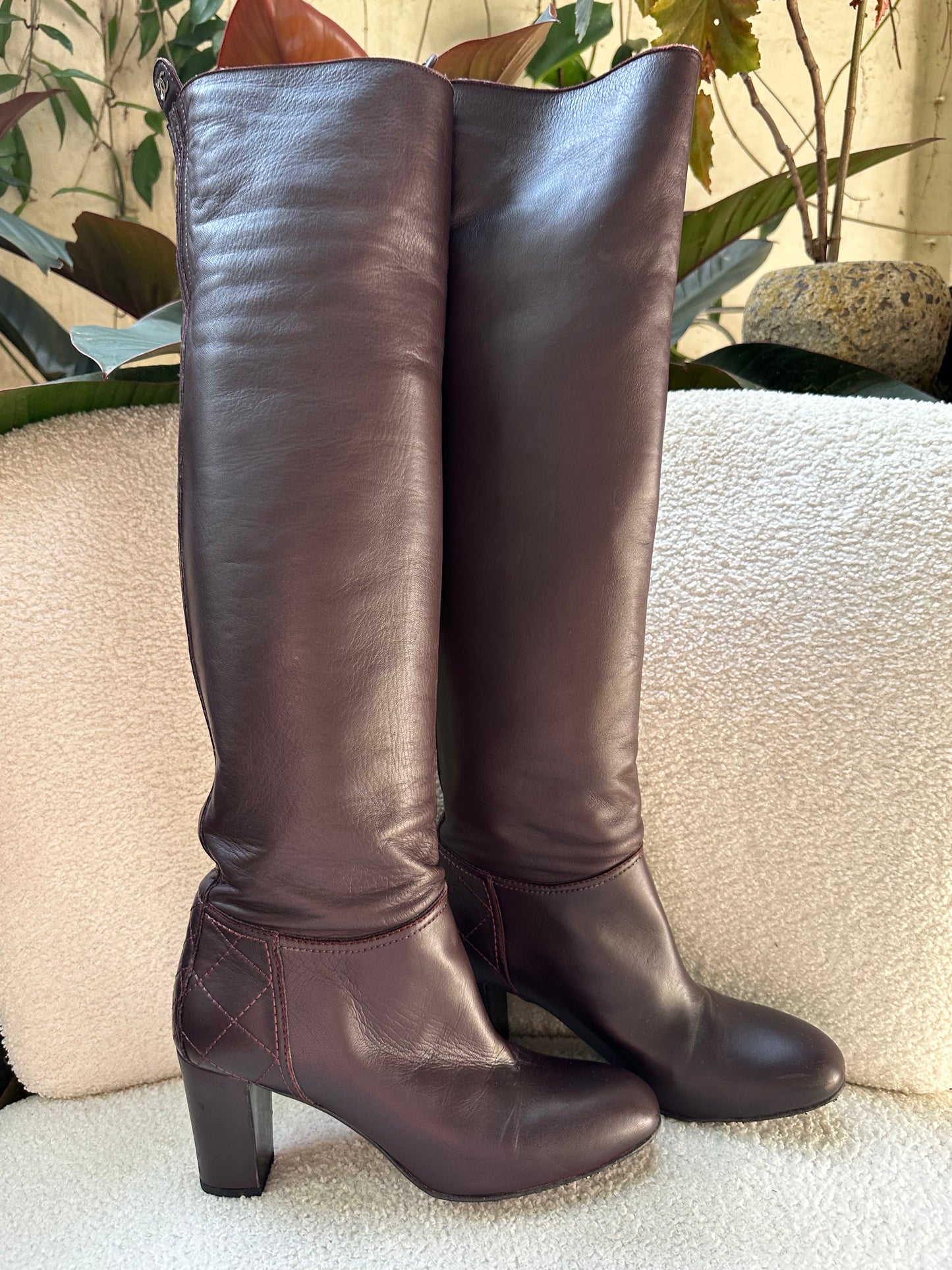 Chanel Burgundy Leather Boots Size 39.5