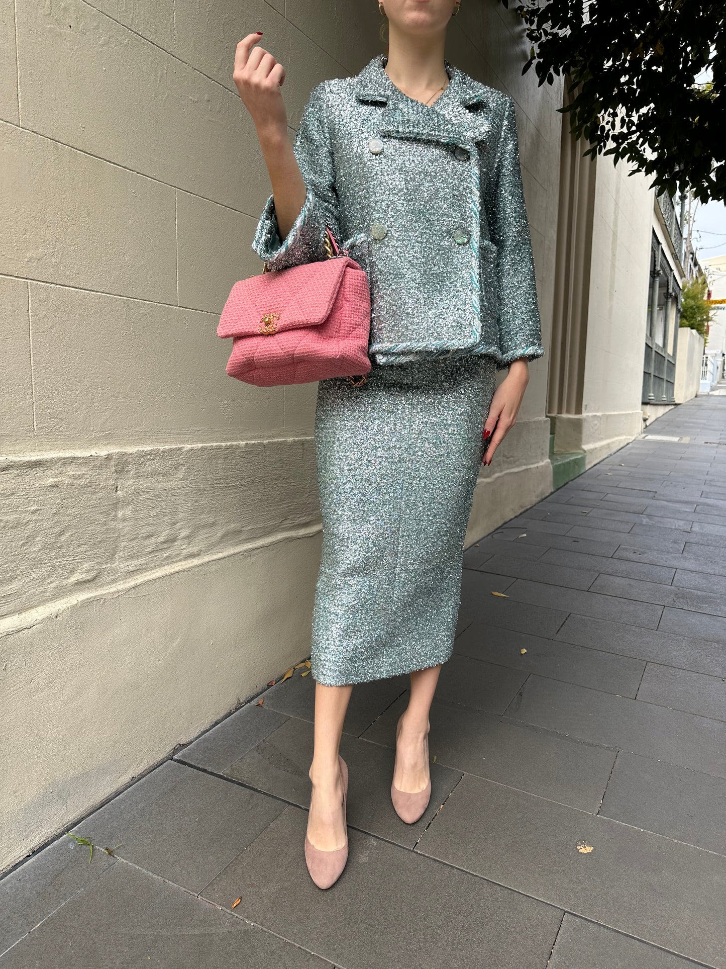 Chanel Blue Sparkle Skirt and Jacket Set Size 36