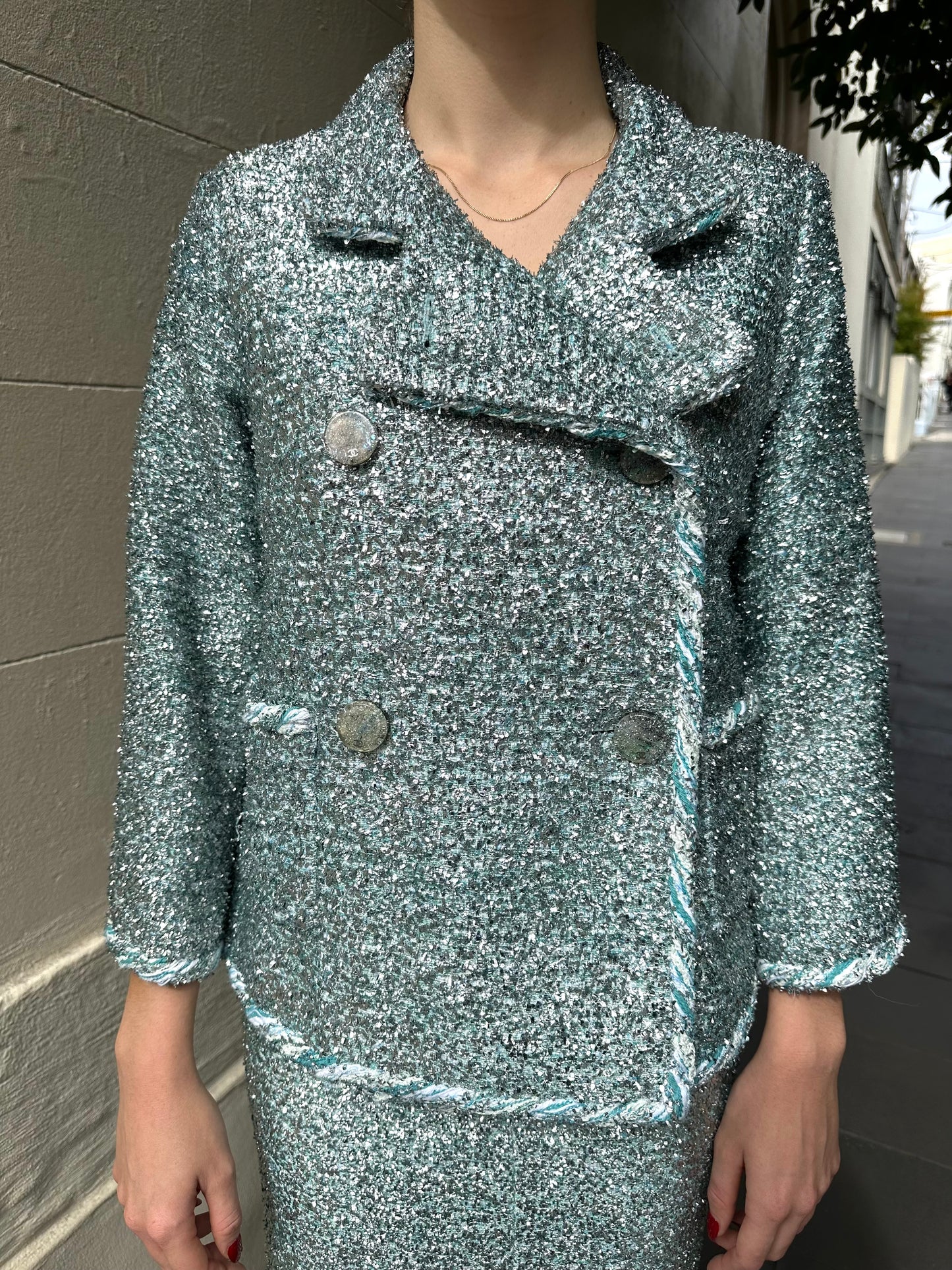 Chanel Blue Sparkle Skirt and Jacket Set Size 36