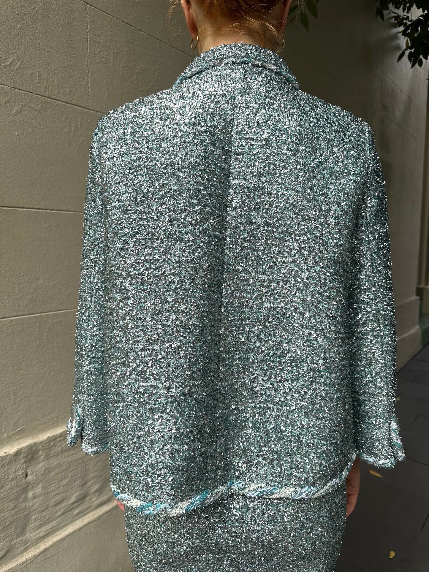 Chanel Blue Sparkle Skirt and Jacket Set Size 36