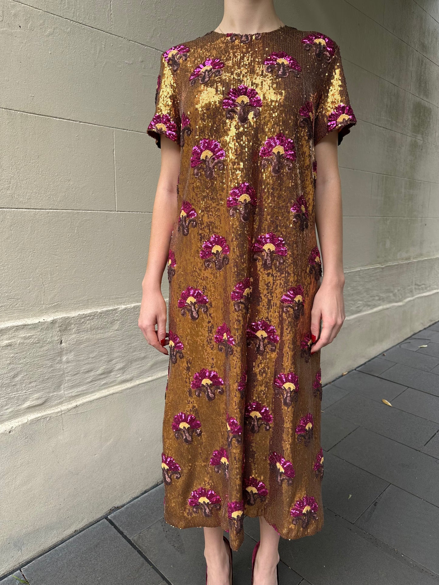 La Double J Gold Sequinned Dress Size L