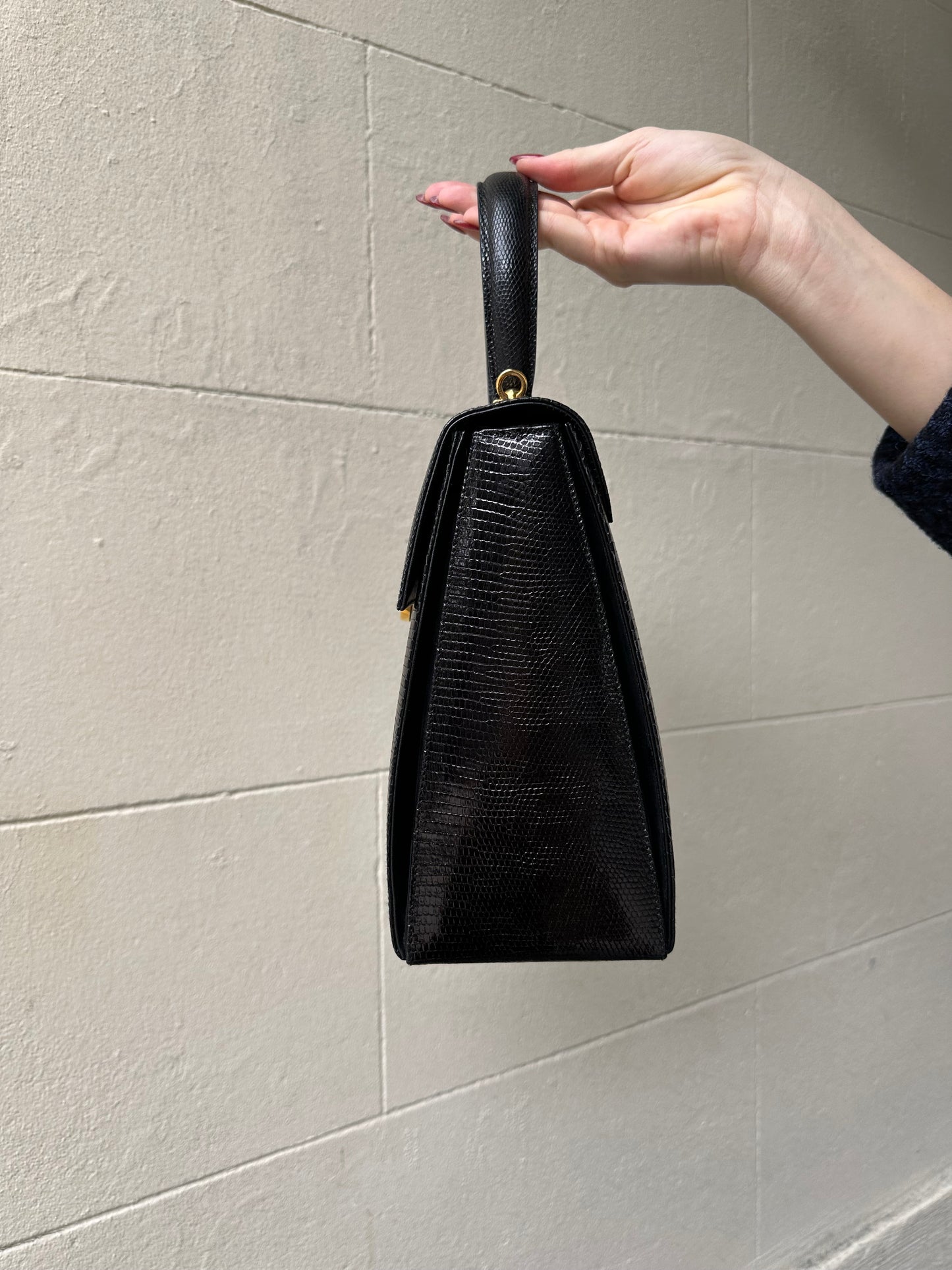 Ferragamo Black Lizard Handbag