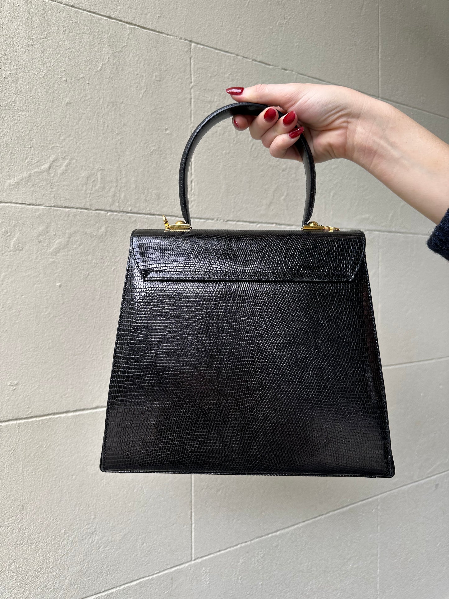 Ferragamo Black Lizard Handbag