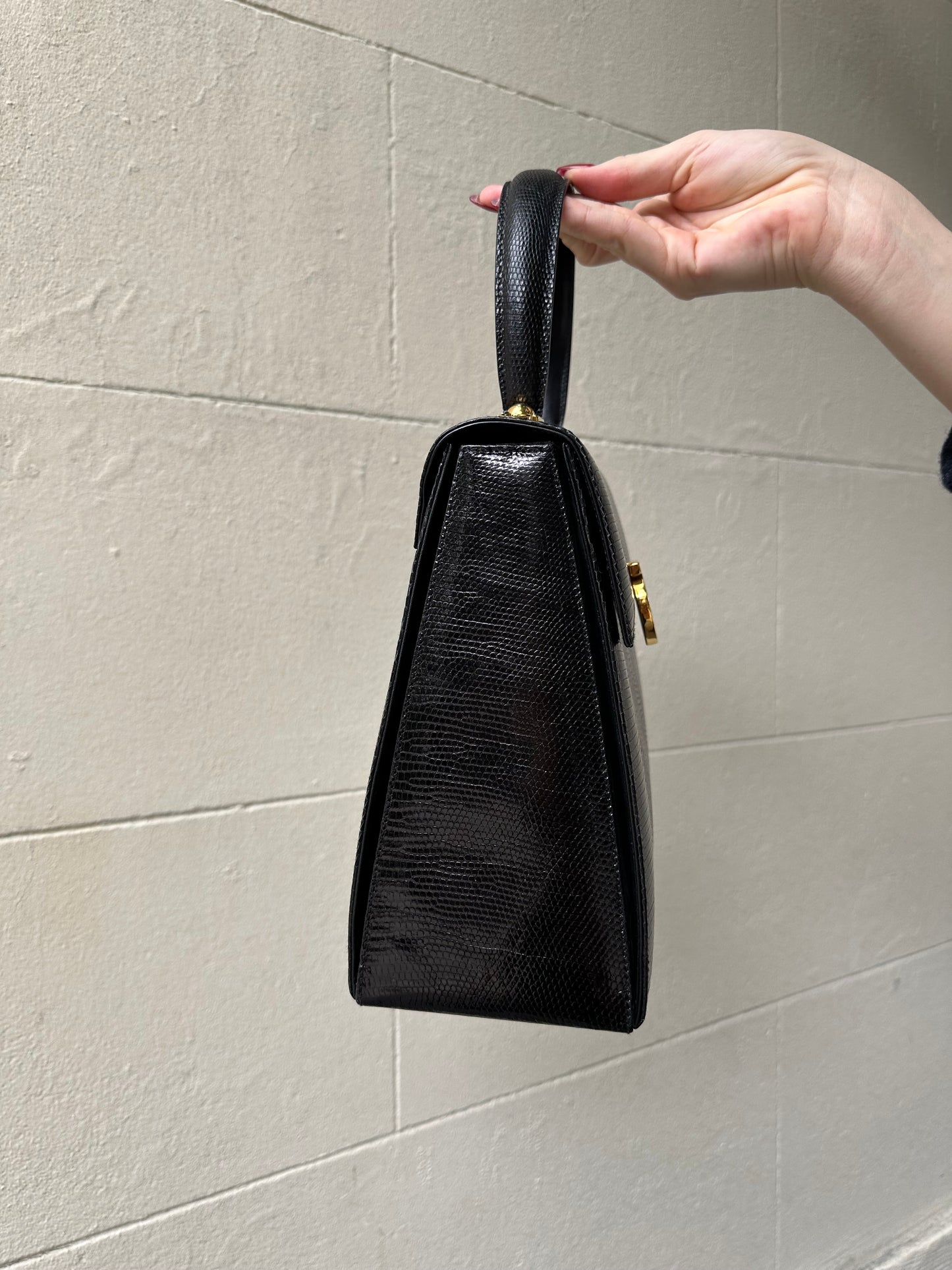 Ferragamo Black Lizard Handbag
