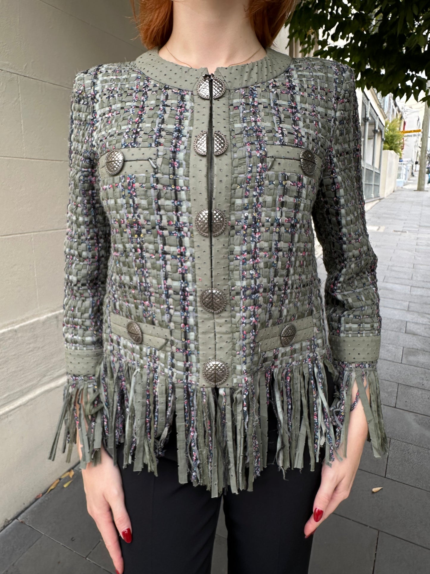 Chanel Green Tweed Jacket Size 40