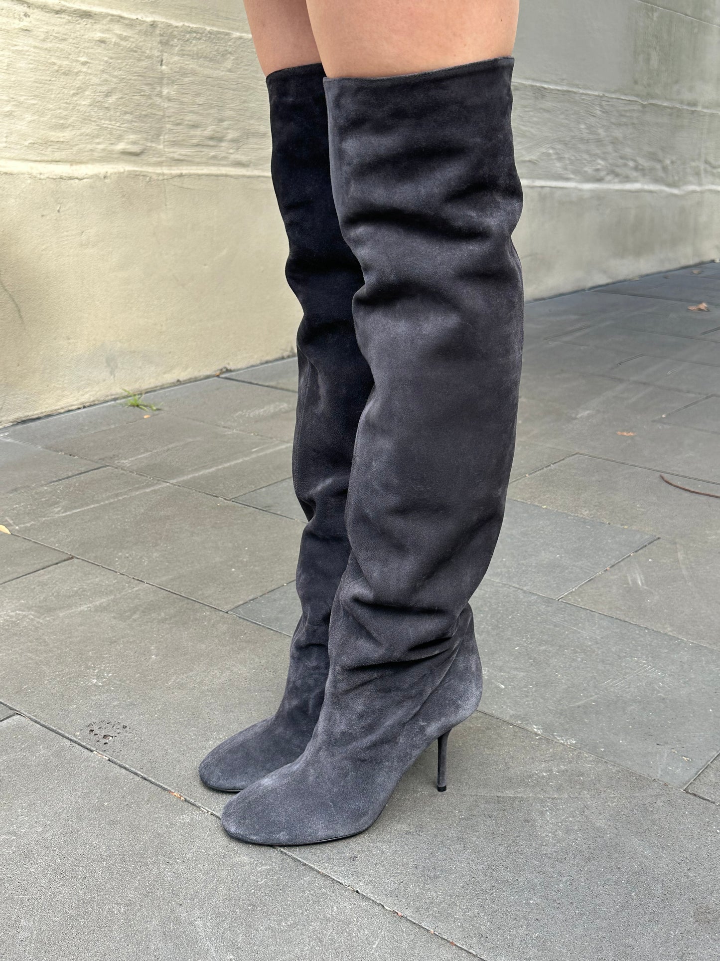 Alaia Grey Suede Knee High Boots Size 40