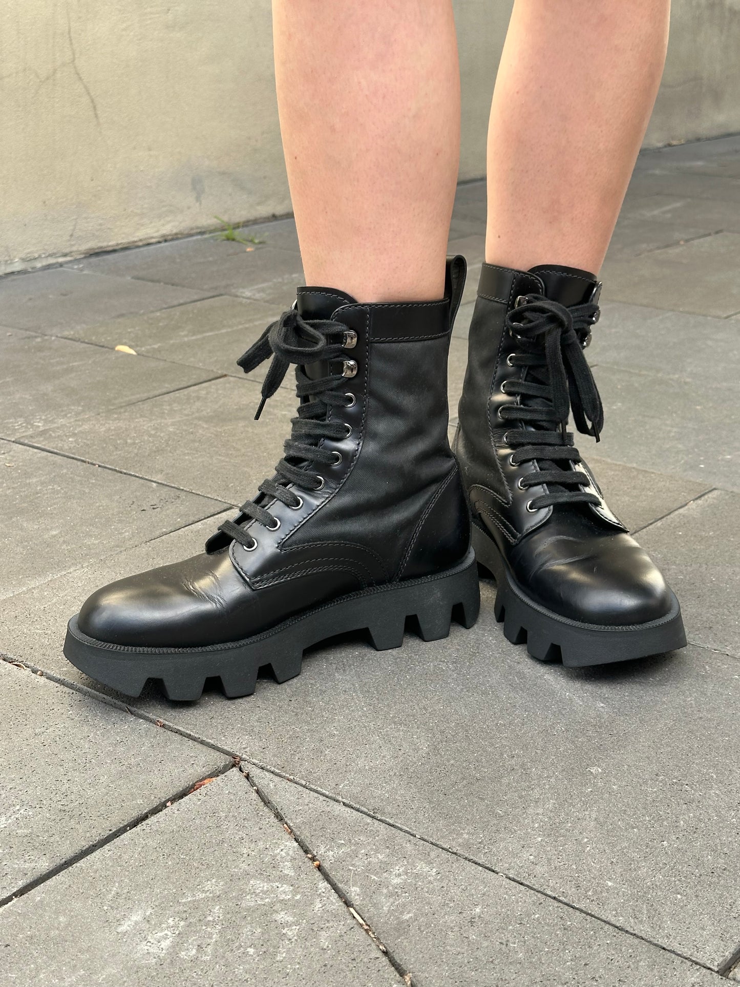 Prada Black Tractor Boots Size 40