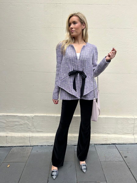 Chanel Lilac Tweed Tie Jacket Size 40