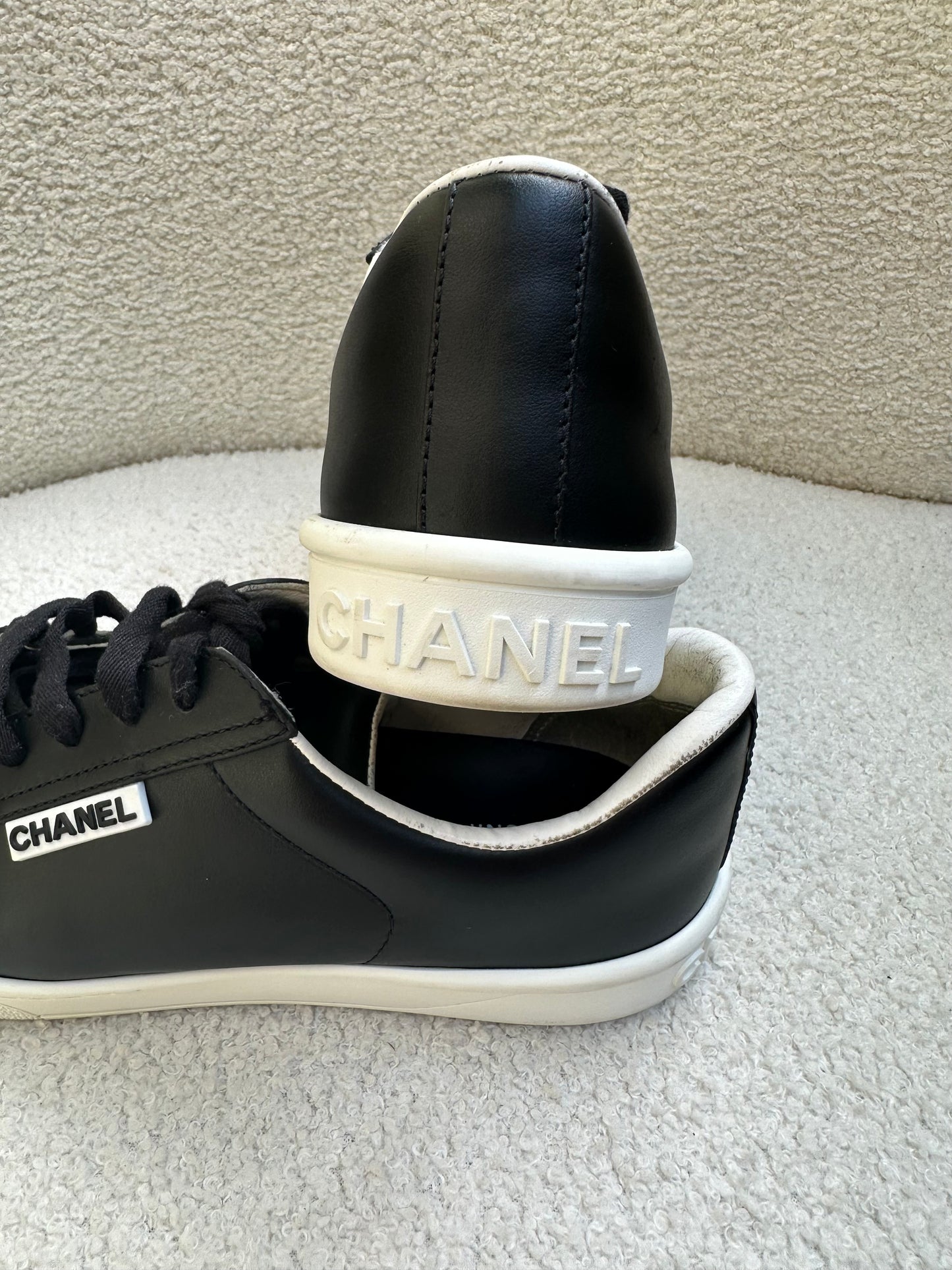 Chanel Black Leather Sneakers Size 38