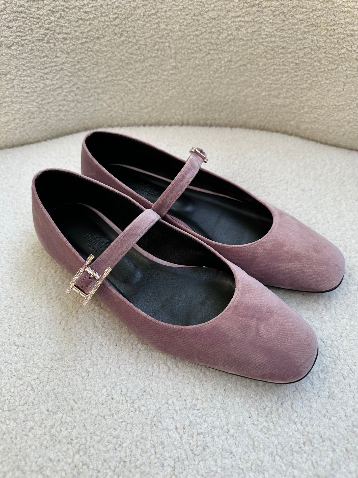 Hermes Pink Velvet Ballet Flats Size 38.5