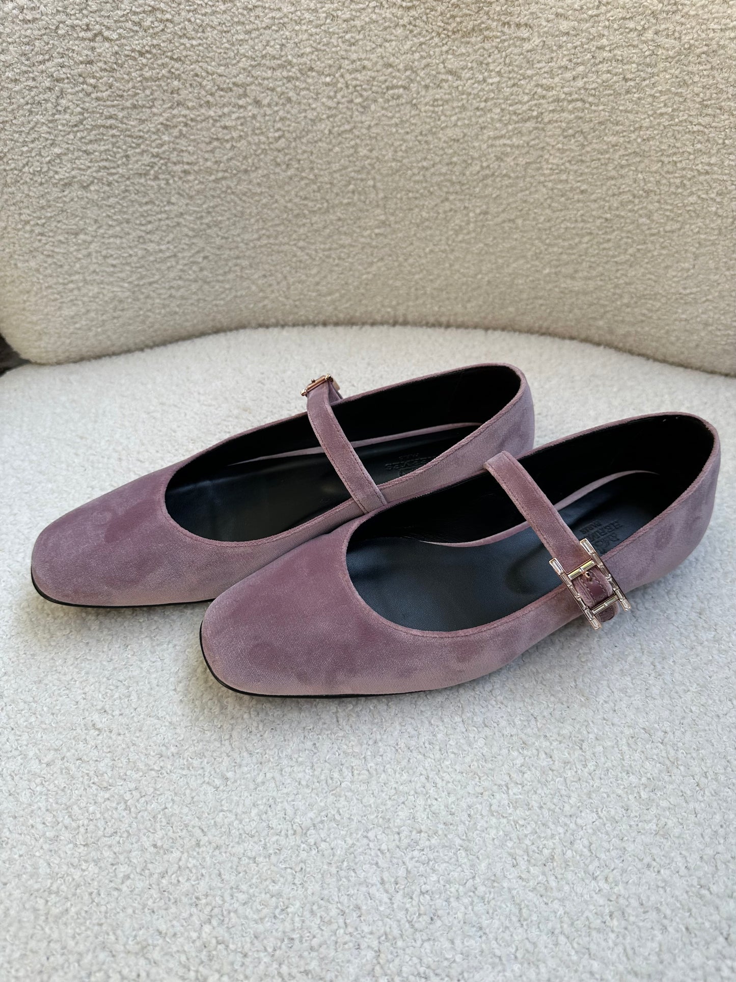Hermes Pink Velvet Ballet Flats Size 38.5