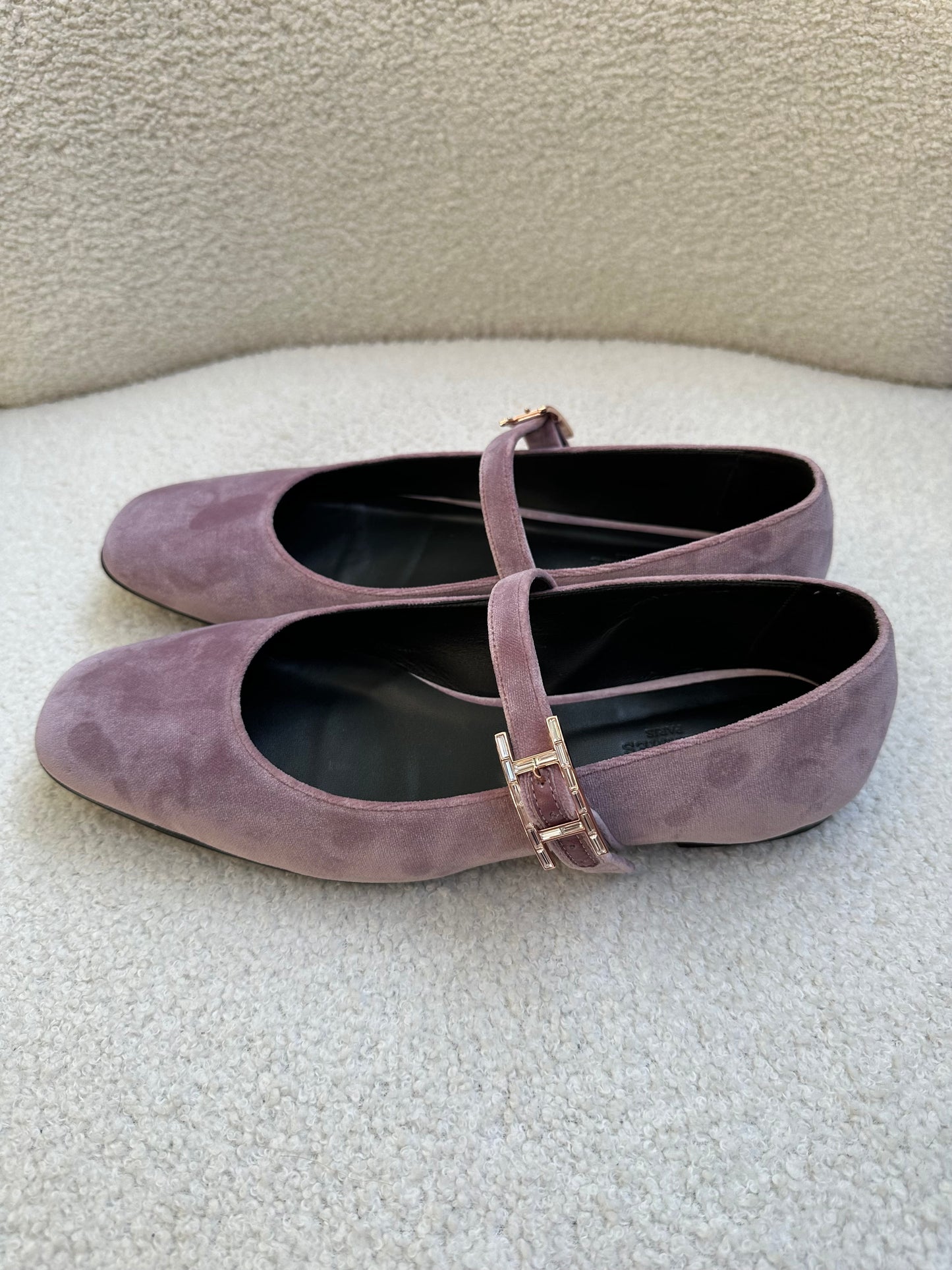Hermes Pink Velvet Ballet Flats Size 38.5