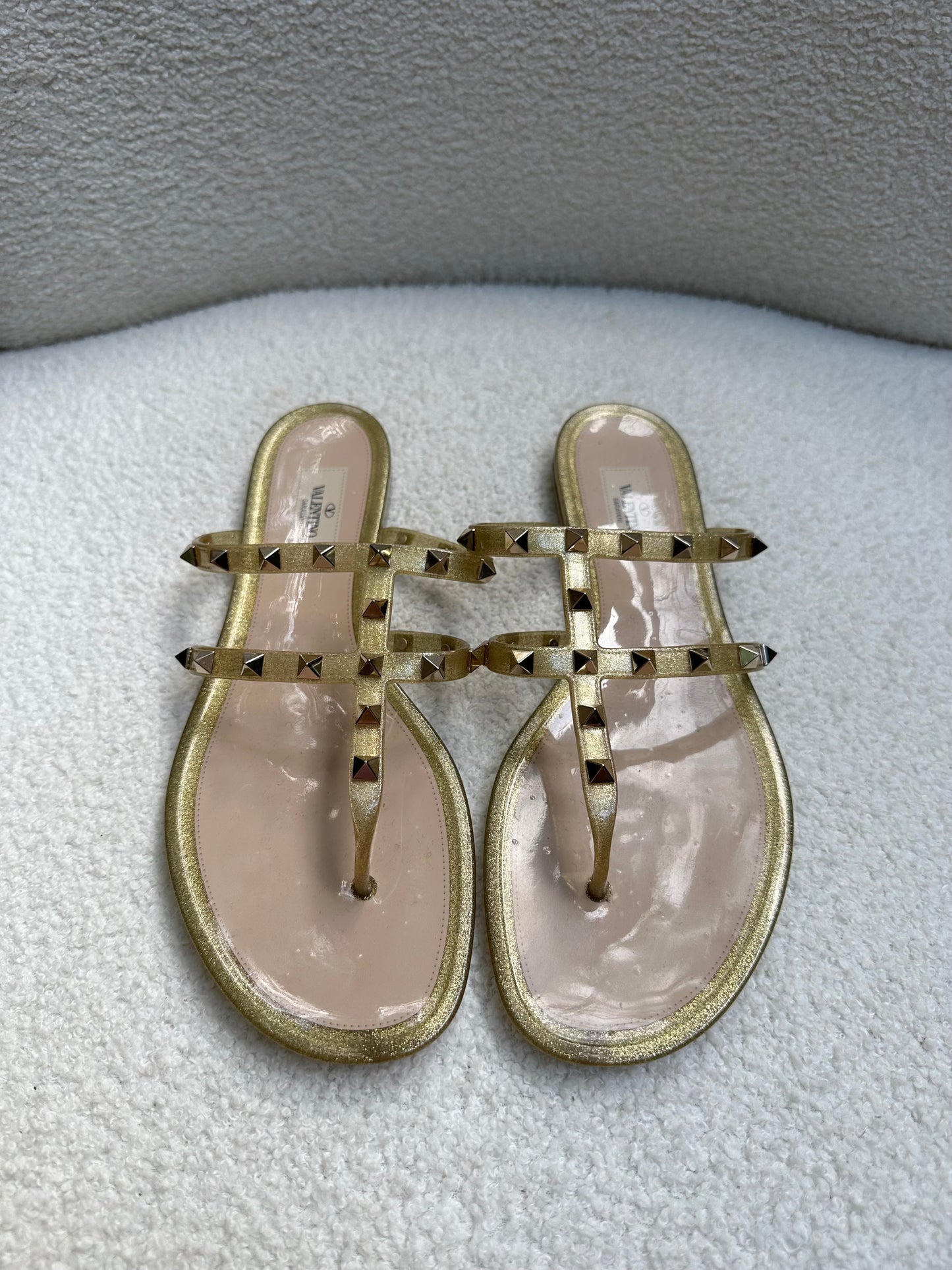 Valentinio Gold Rockstud Slides Size 41