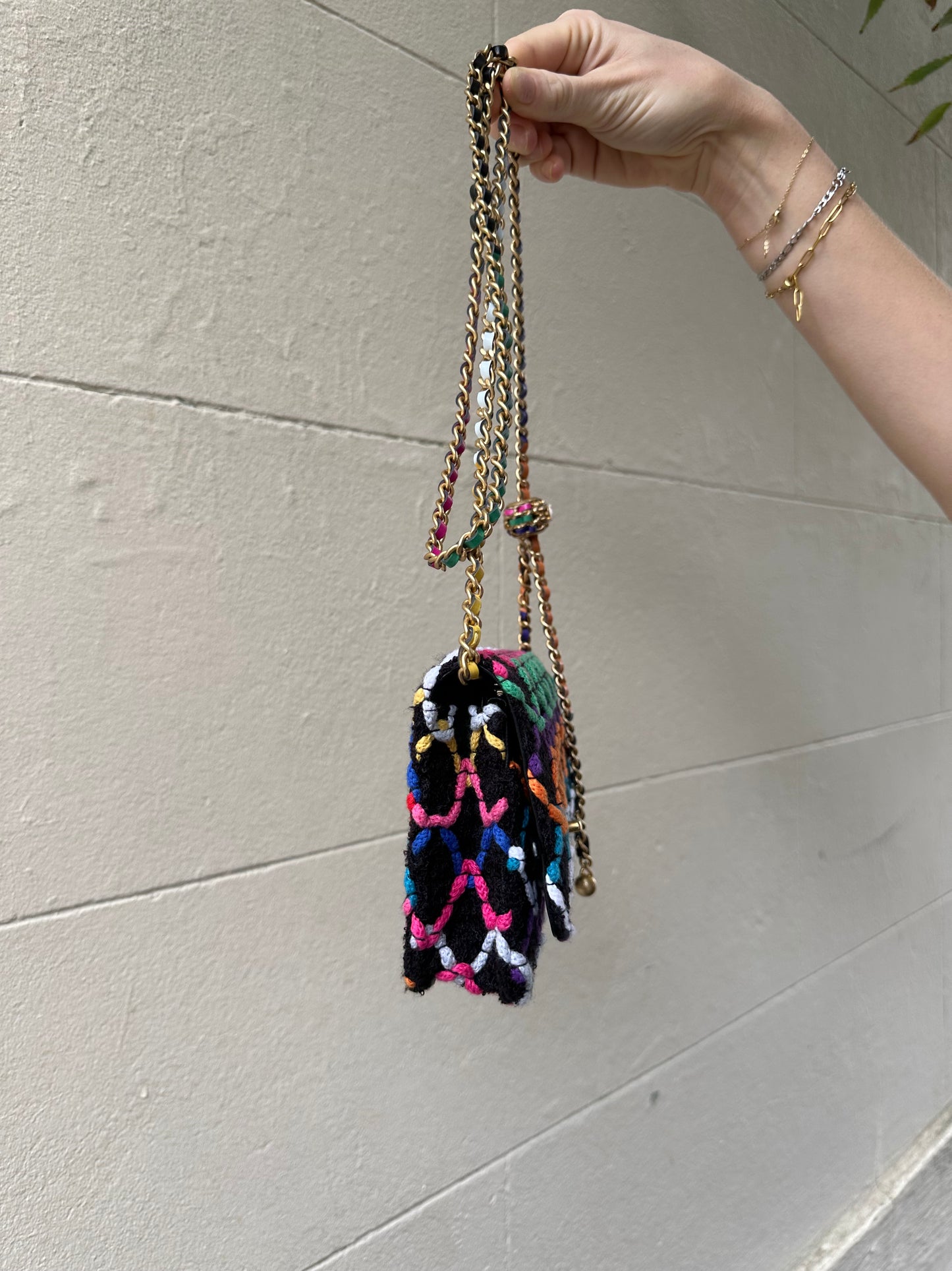 Chanel 2022 Tweed Pearl Crush Wallet Bag