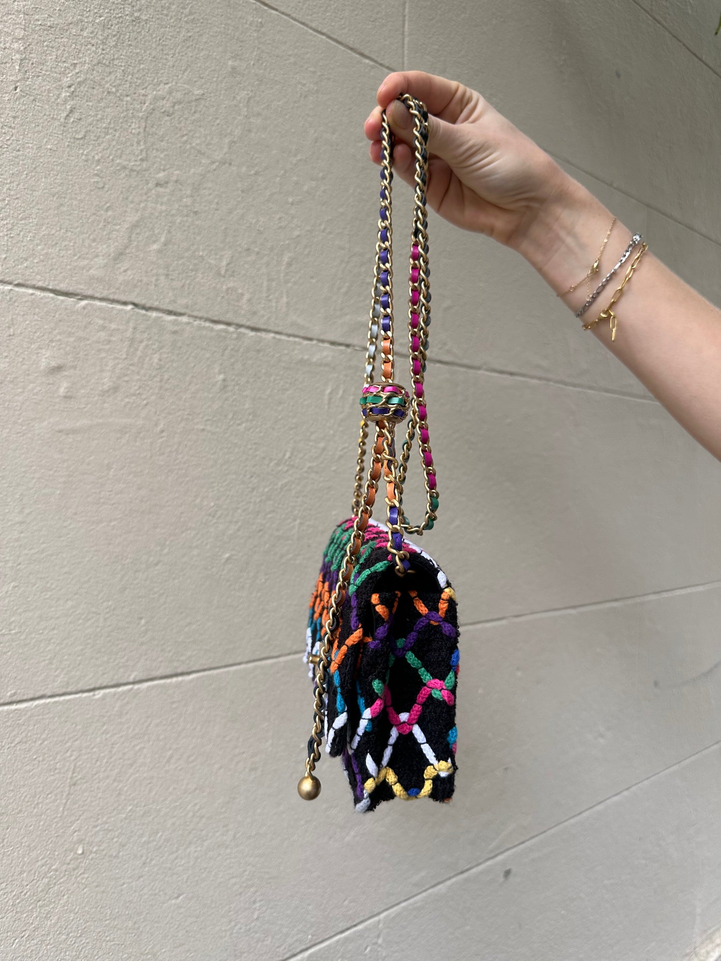 Chanel 2022 Tweed Pearl Crush Wallet Bag