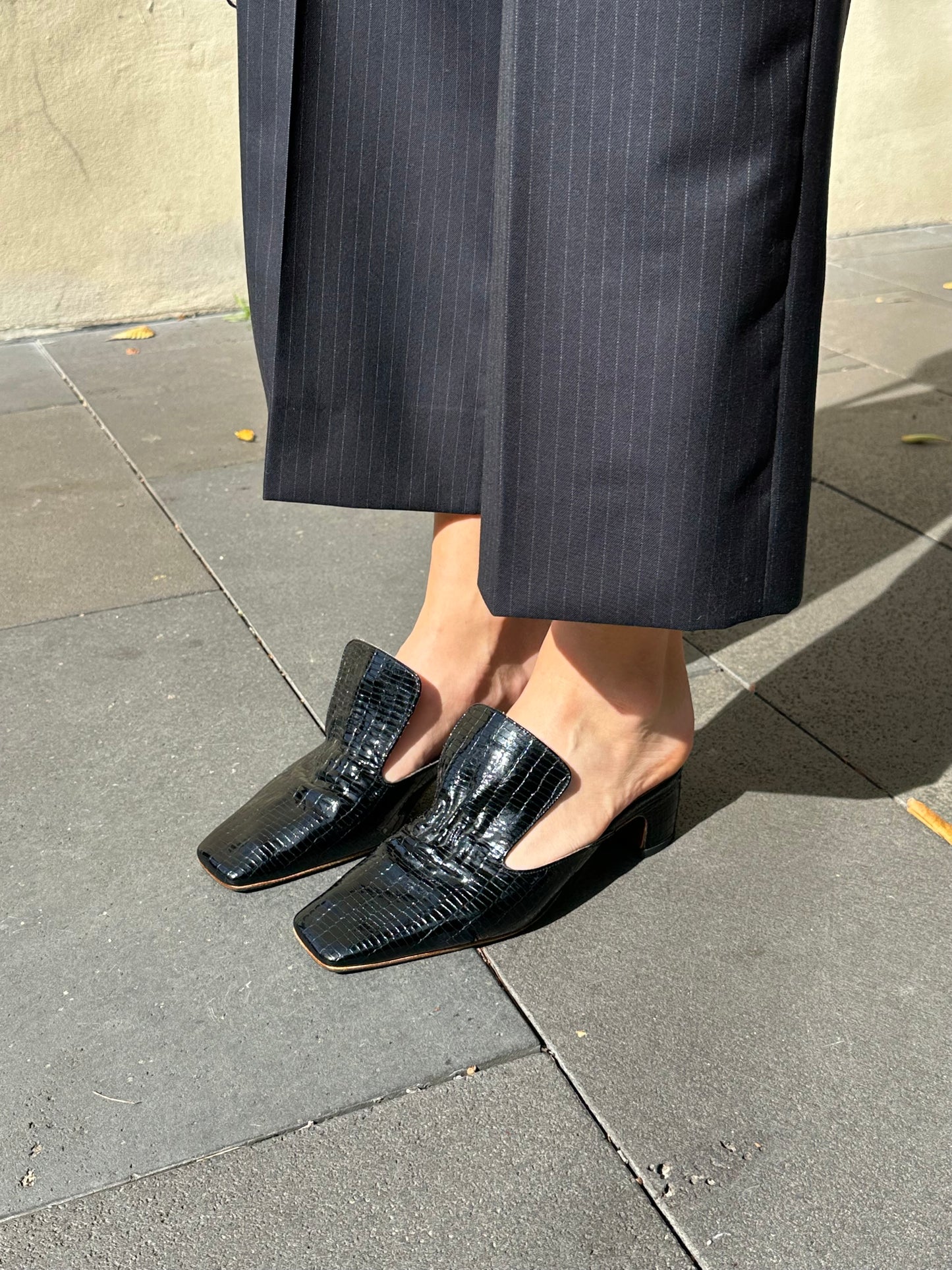 By Far Black Croc Print Mules Size 36