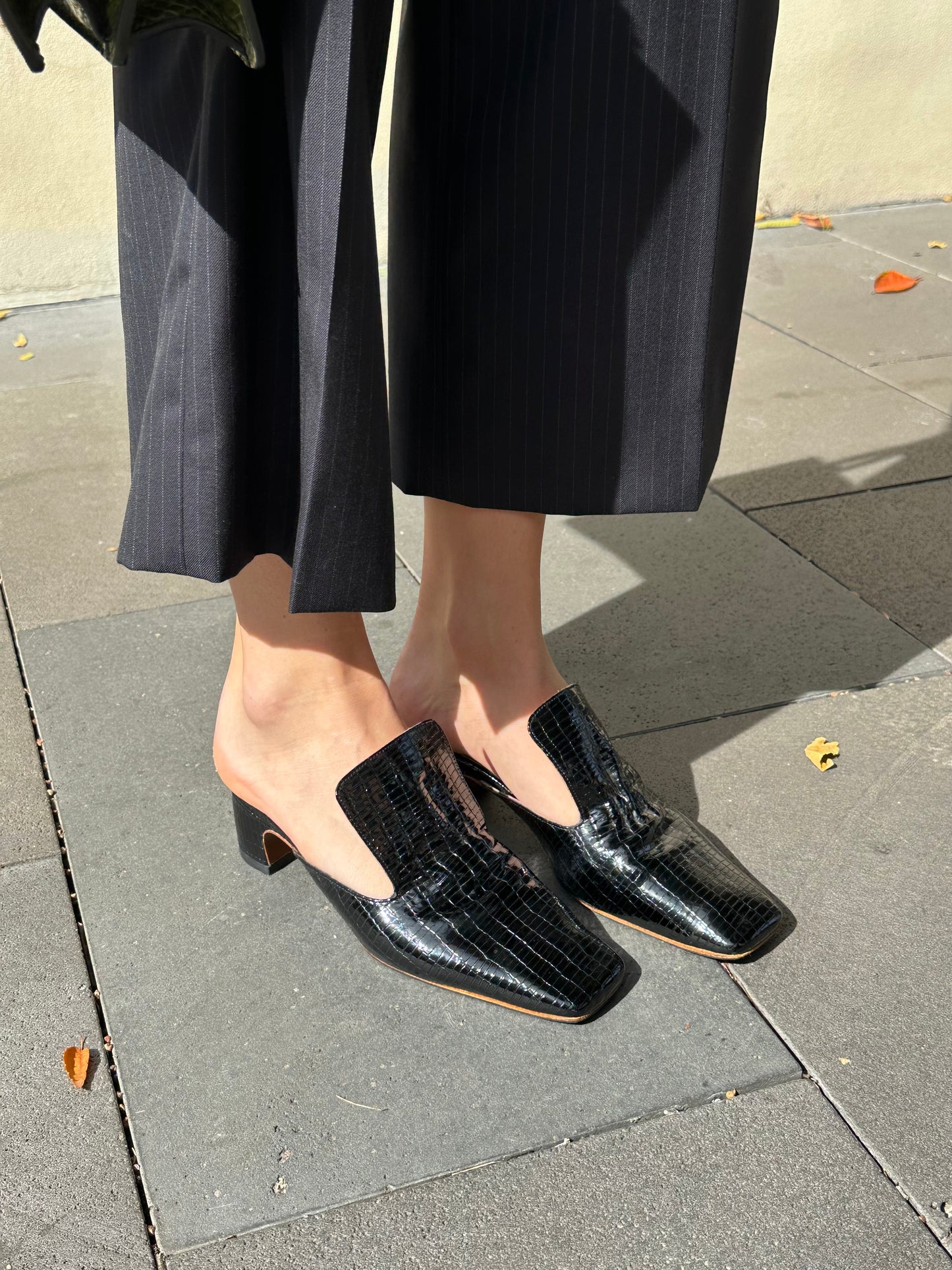 By Far Black Croc Print Mules Size 36