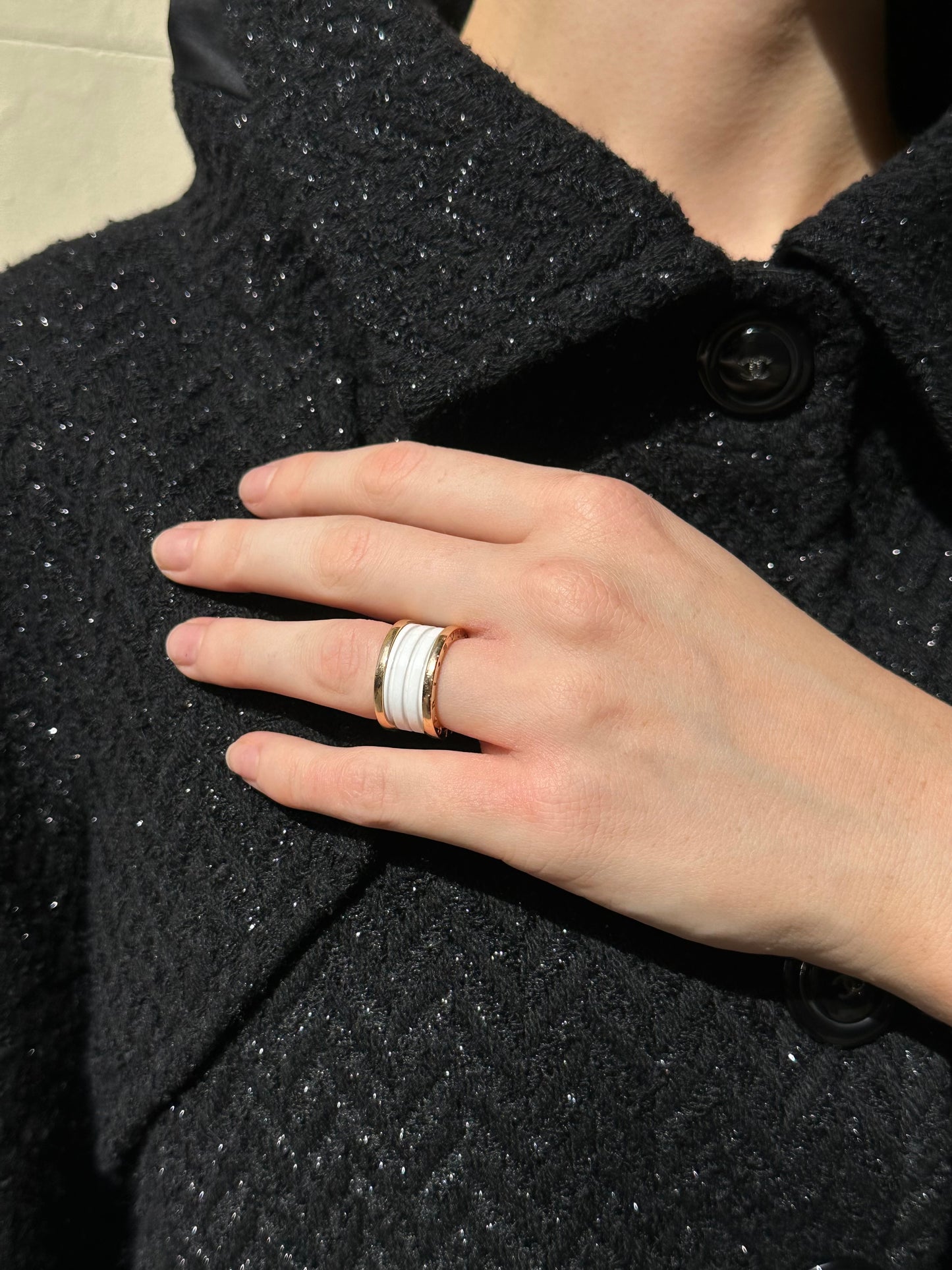 Bulgari Rose Gold Enamel Ring Size L
