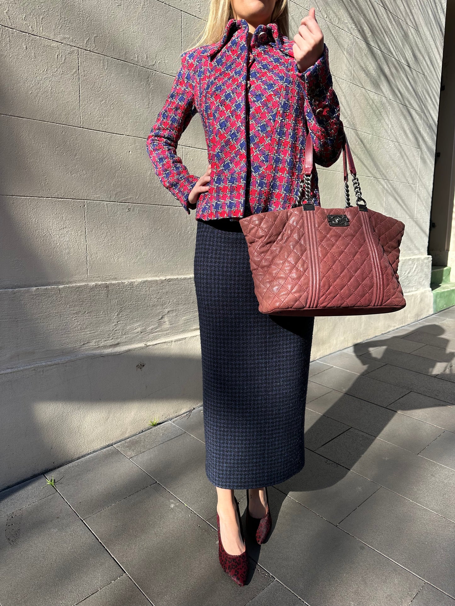 Chanel Blue and Black Check Skirt Size 38