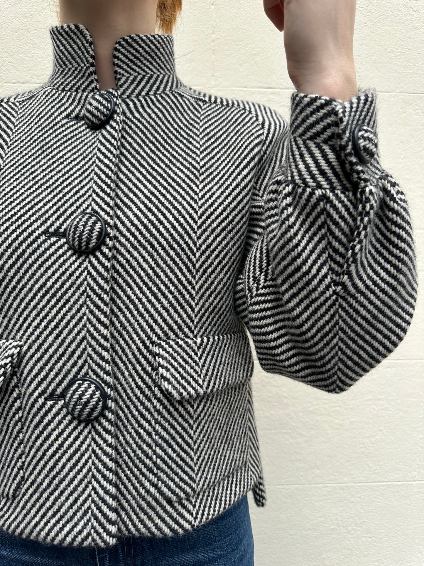 Chanel Black White Stripe Jacket Size 38
