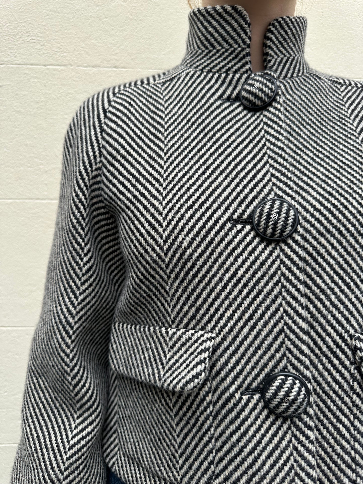 Chanel Black White Stripe Jacket Size 38