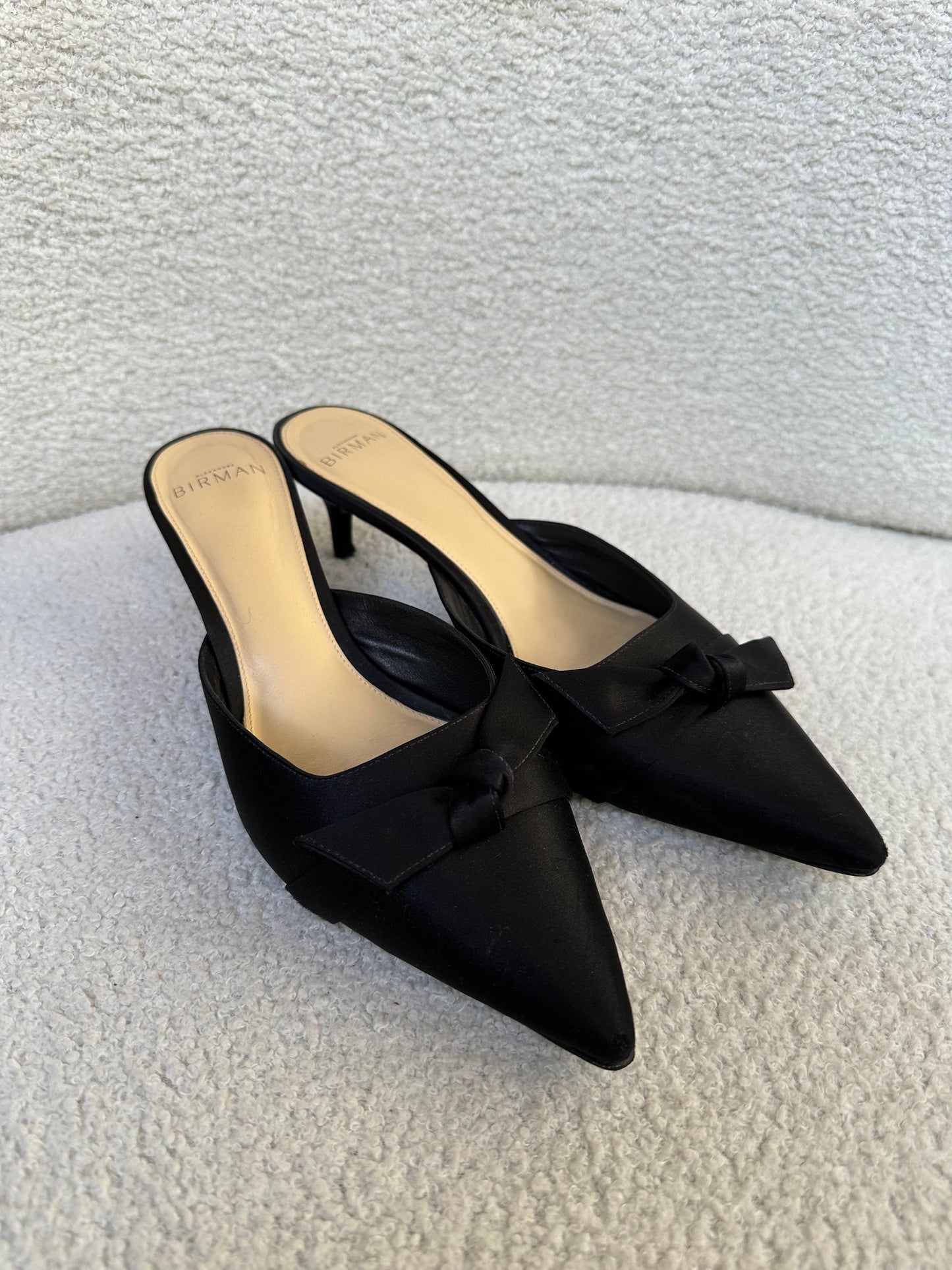 Birman Black Satin Mules Size 37.5