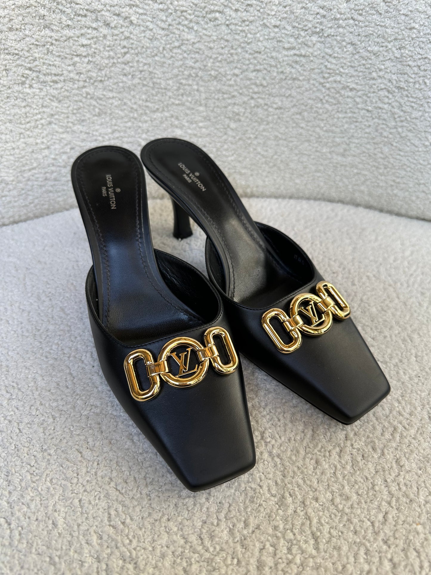 Louis Vuitton Gold Black Mules Size 39