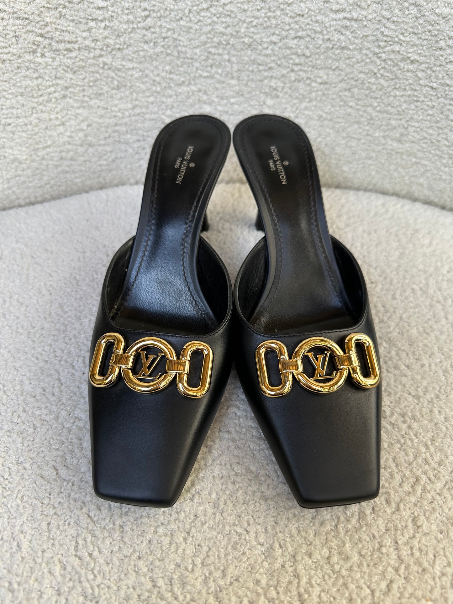 Louis Vuitton Gold Black Mules Size 39