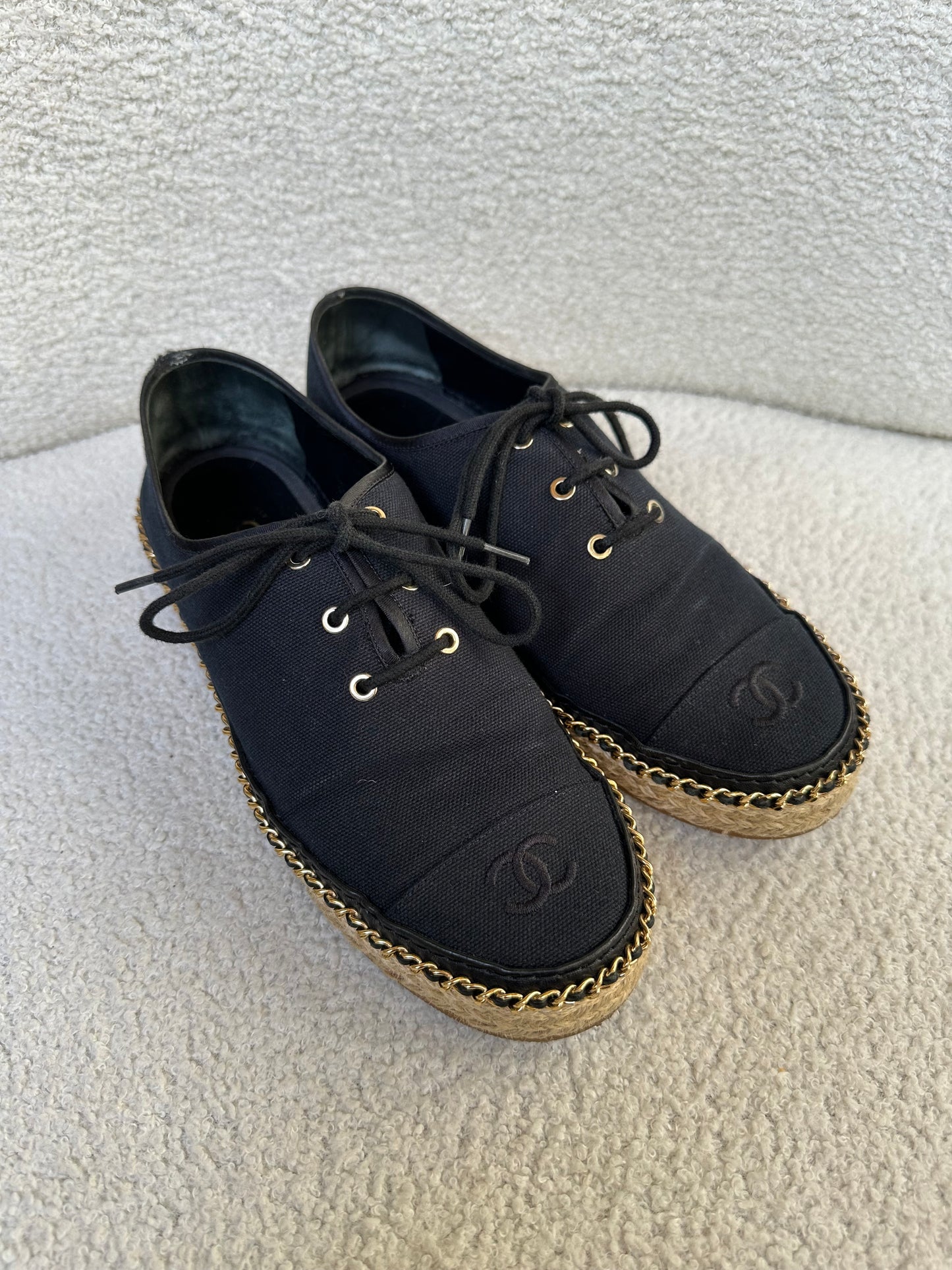 Chanel CC Lace Espadrilles Size 38