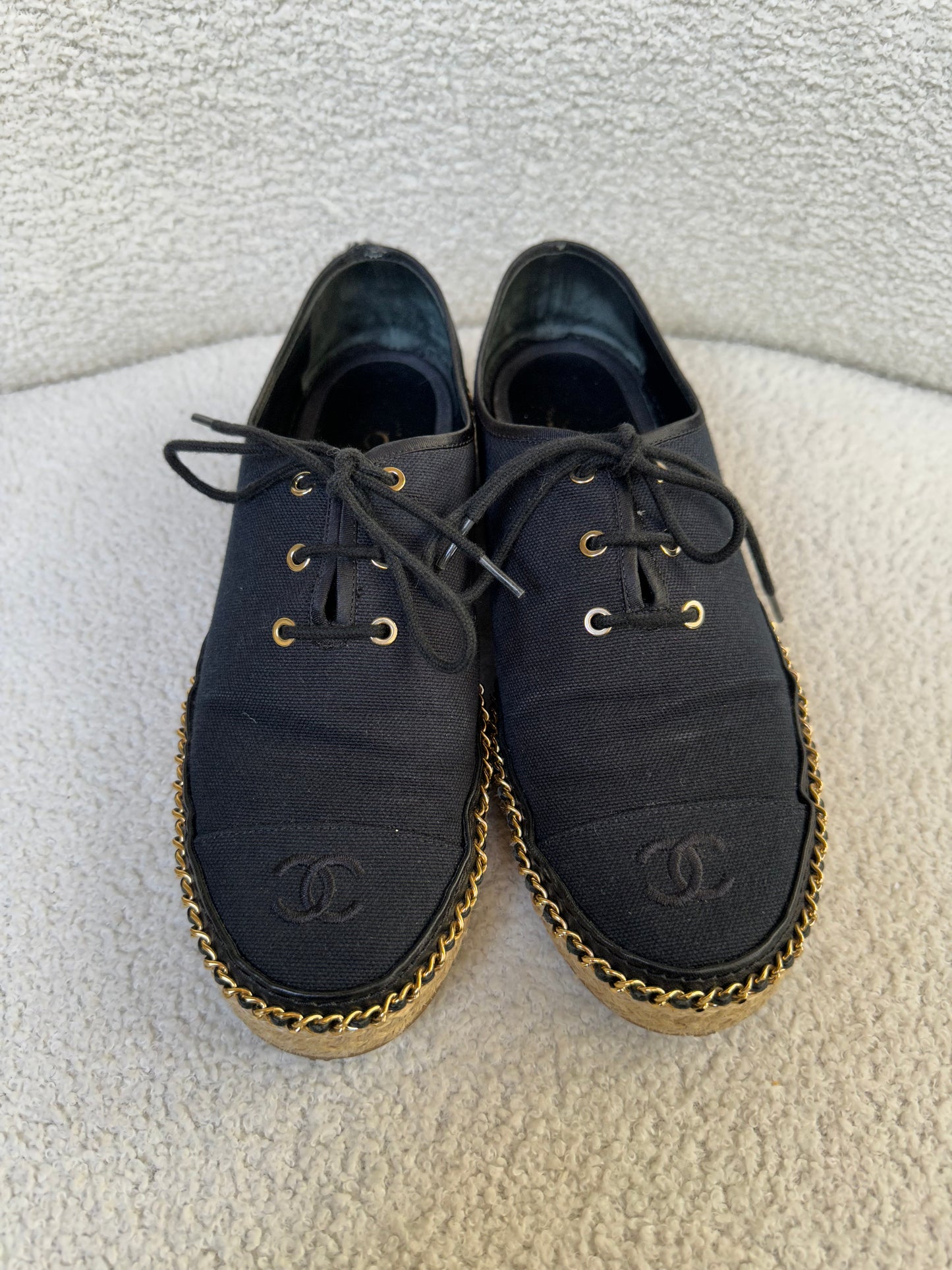 Chanel CC Lace Espadrilles Size 38