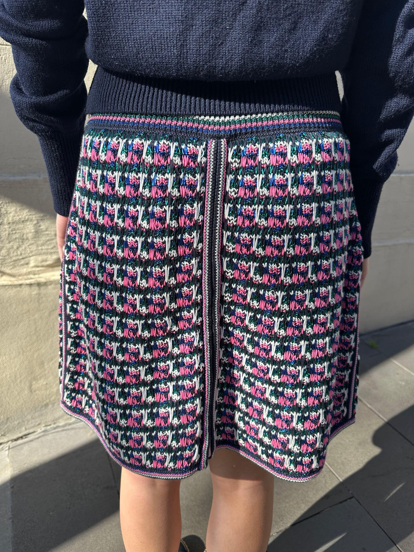 Chanel Pink and Blue Knit Mini Skirt Size 40