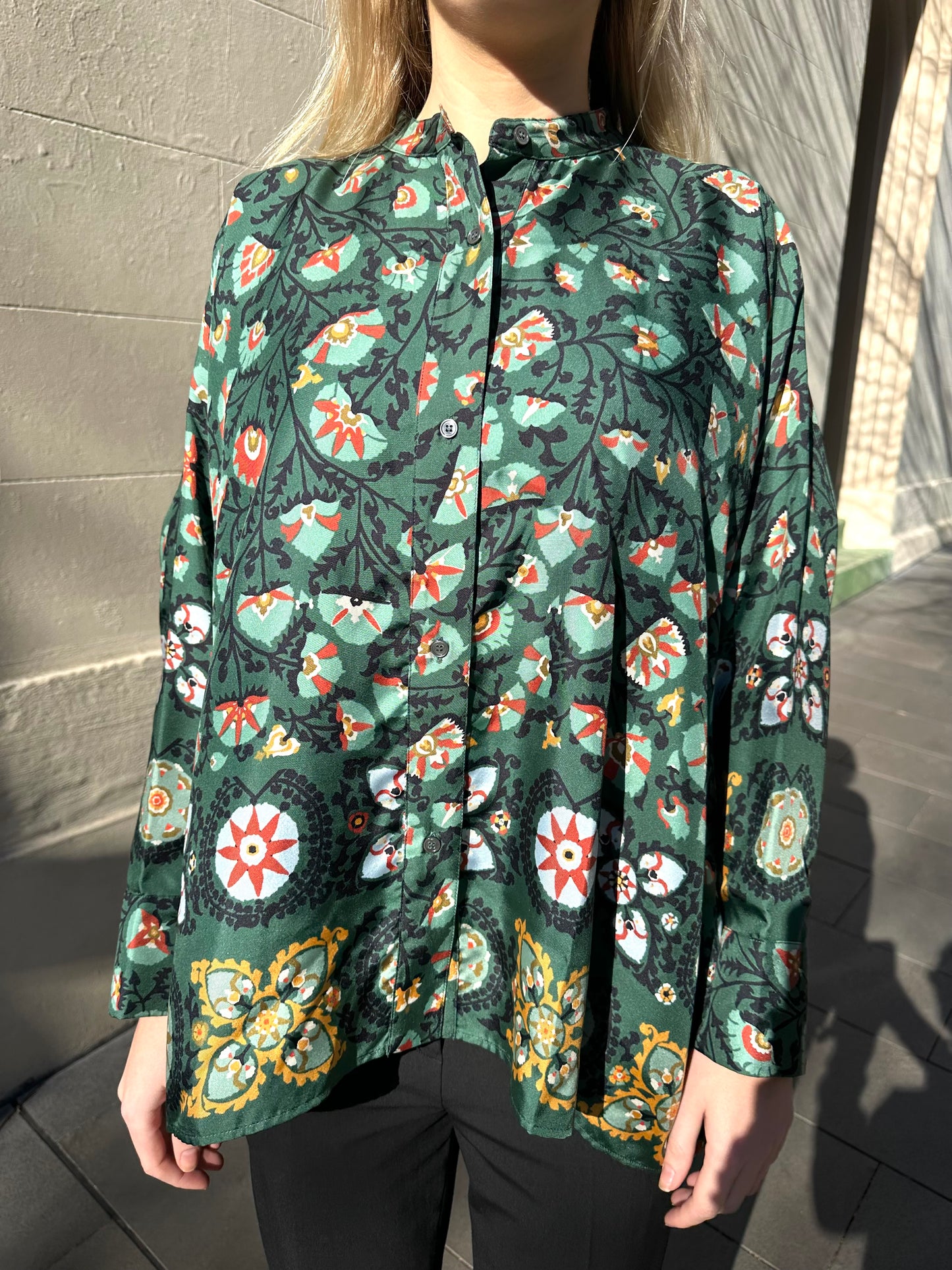 La Double J Green Print Silk Shirt Size S