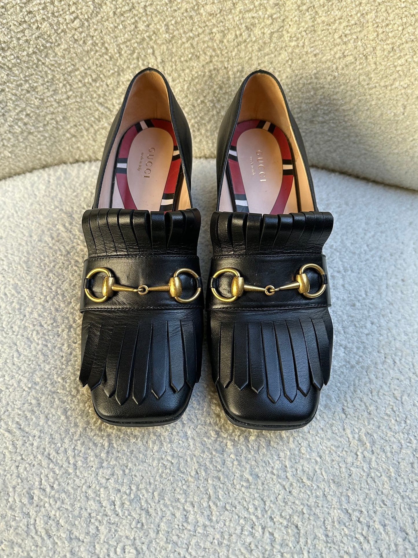 Gucci Black Fringe Horsebit Loafer Size 38