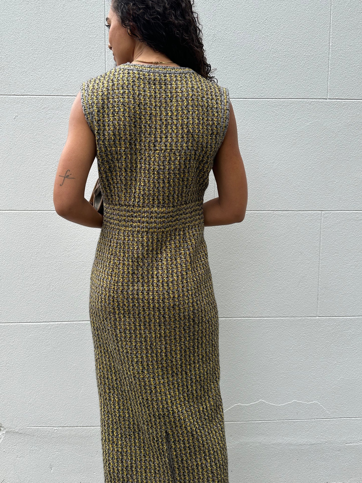 Chanel Gold Grey Tweed Dress Size 40