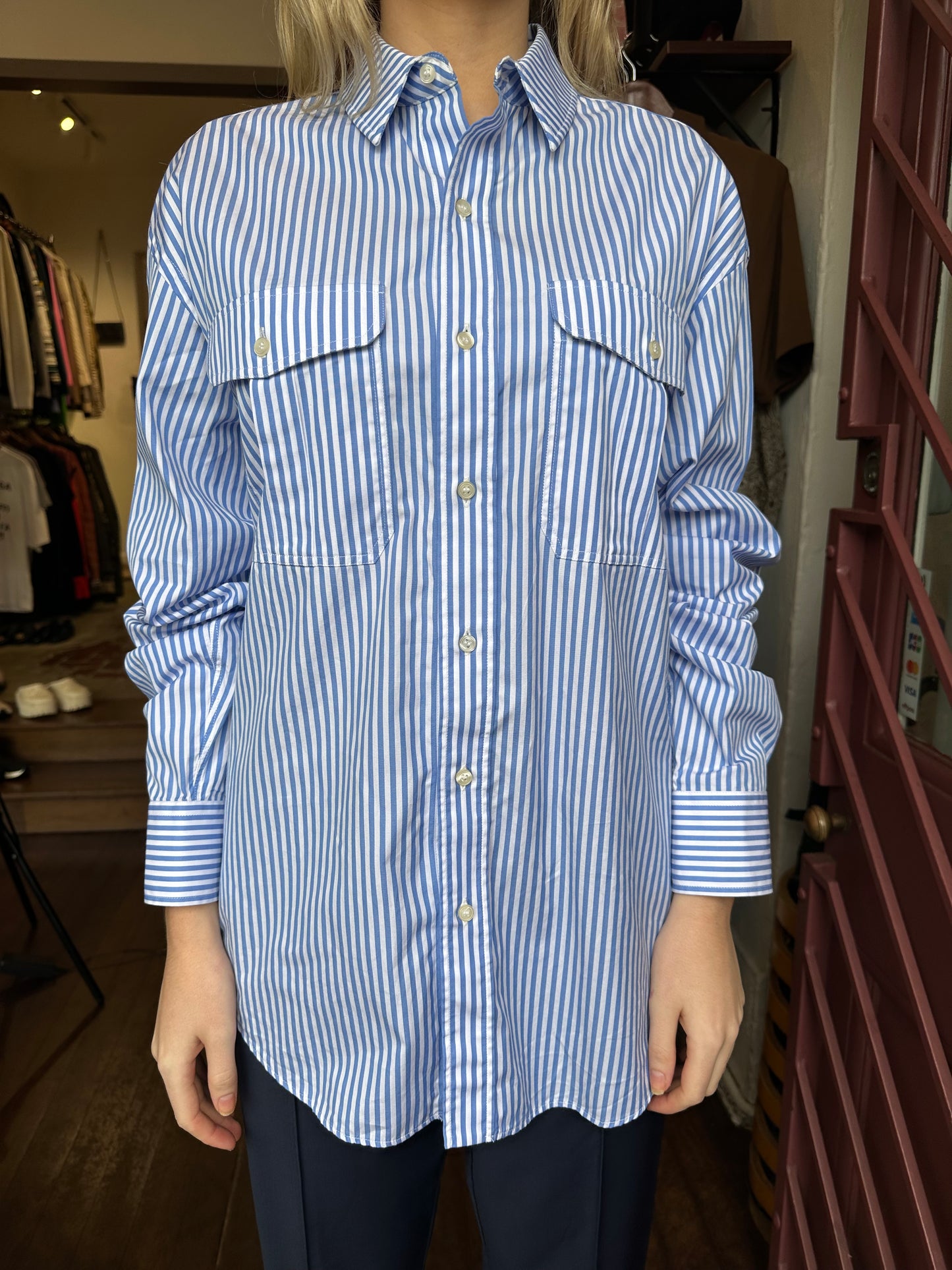 Wardrobe NYC Blue Stripe Shirt Size M