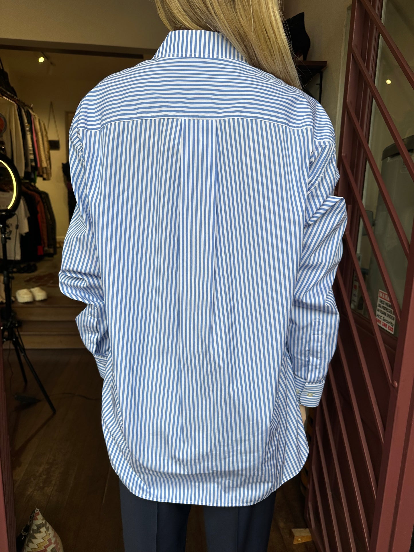 Wardrobe NYC Blue Stripe Shirt Size M