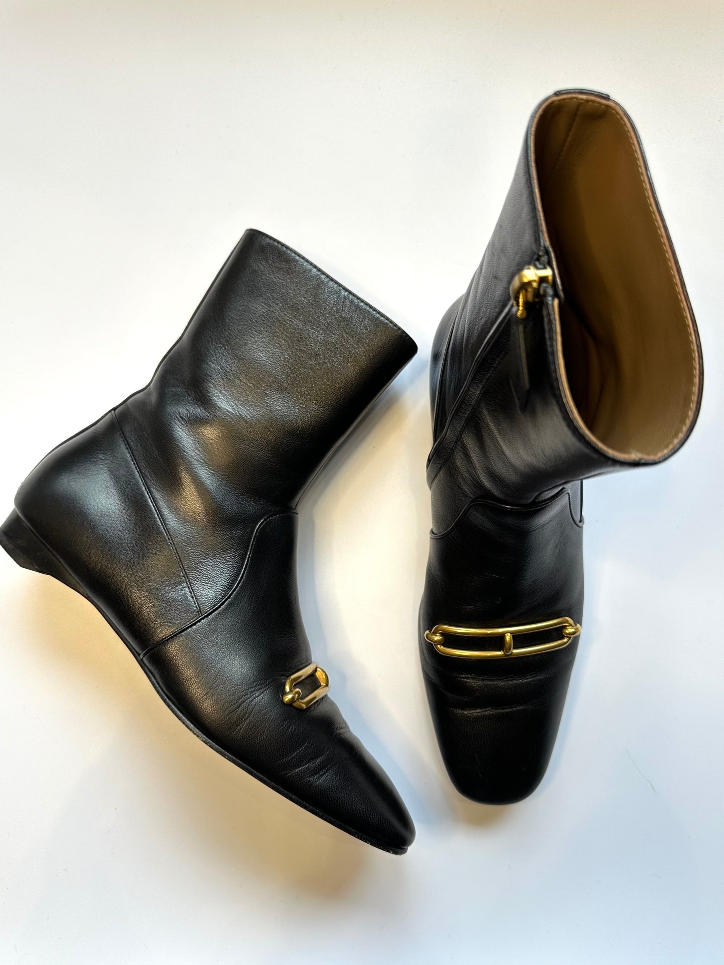 Hermes Gold Chain Black Boots Size 39