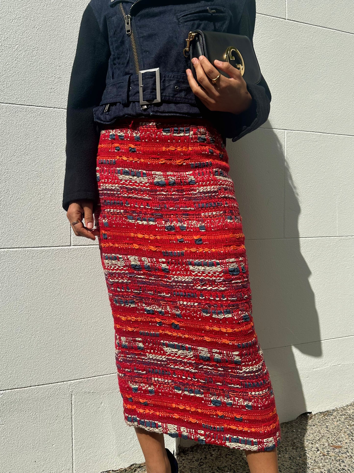 Chanel Red Tweed Skirt Size 40