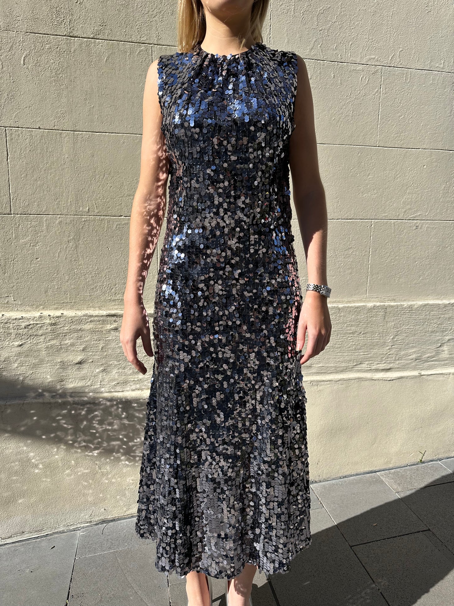 Dolce & Gabbanna Titanium Sequinned Dress Size 42