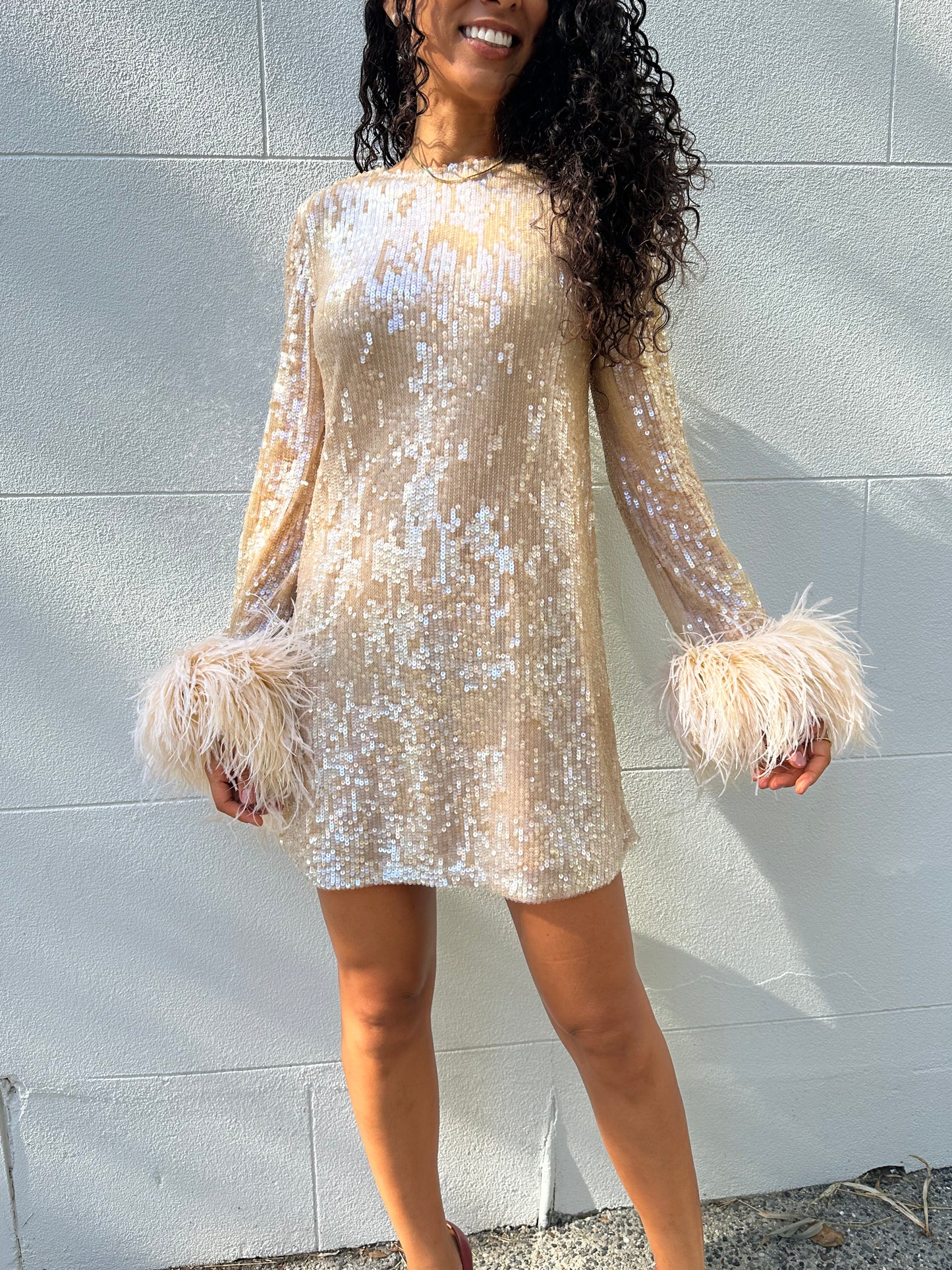Rachel Gilbert Sequinned Gold Dress Size 6