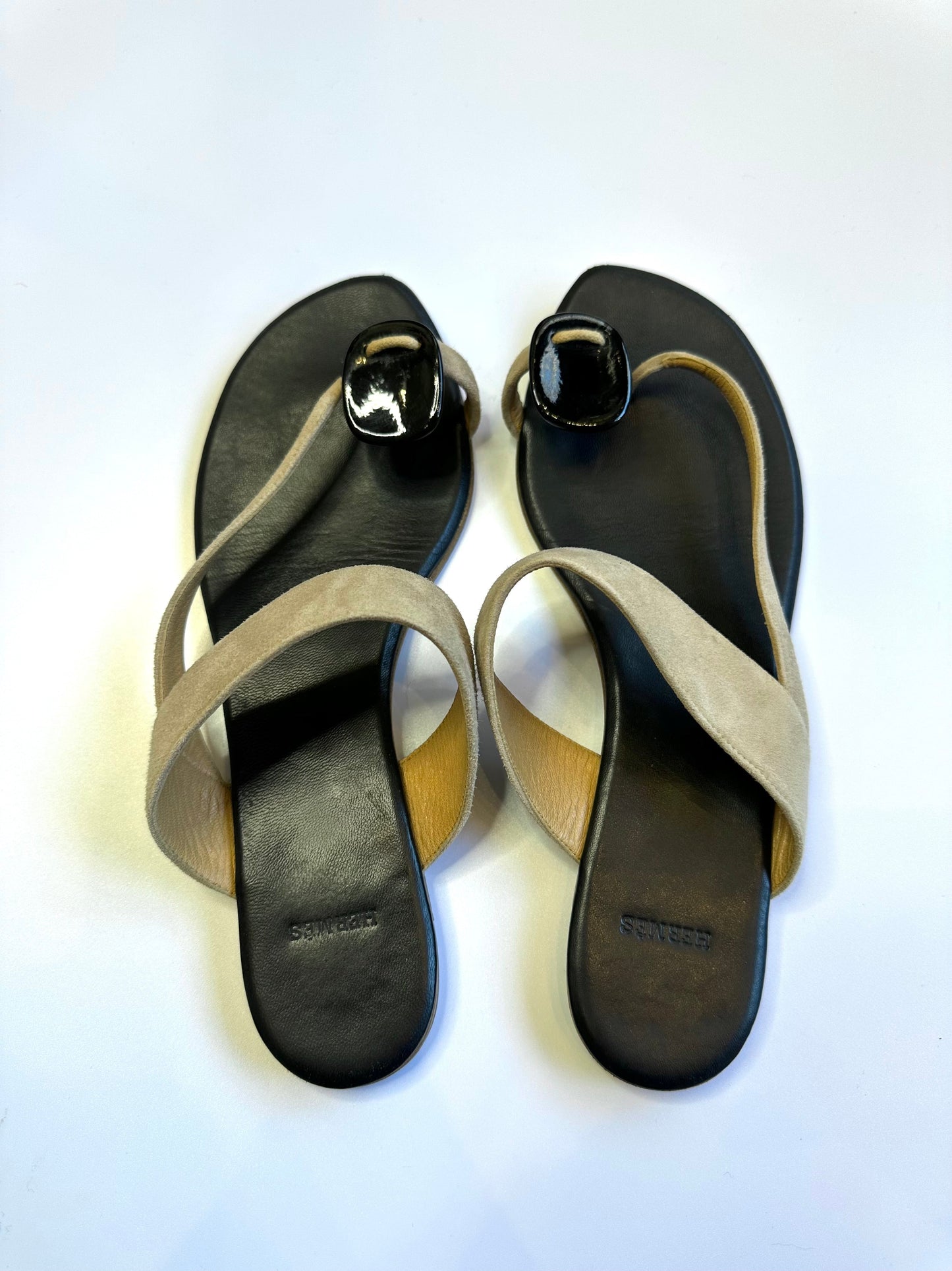 Hermes Black and Taupe Suede Sandals Size 40