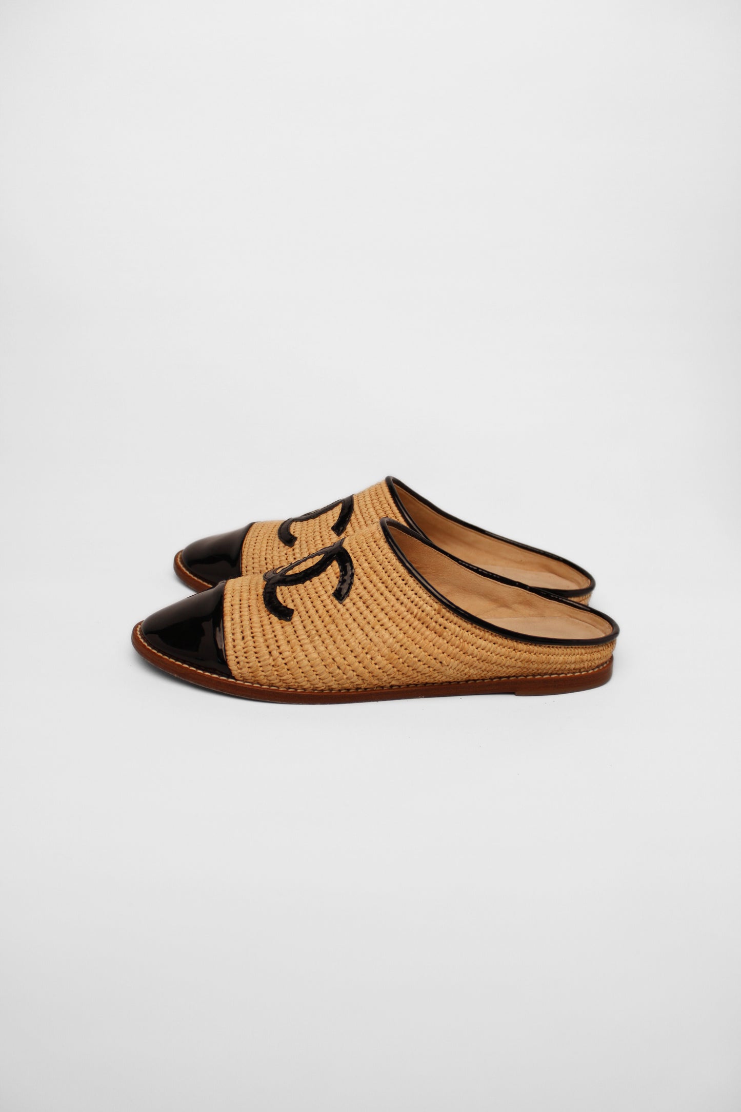 Chanel Raffia Logo Mules Size 39