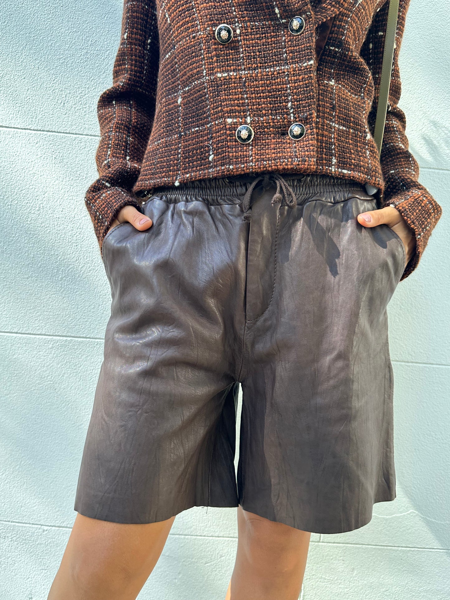 See By Chloe Brown Leather Shorts Size 40